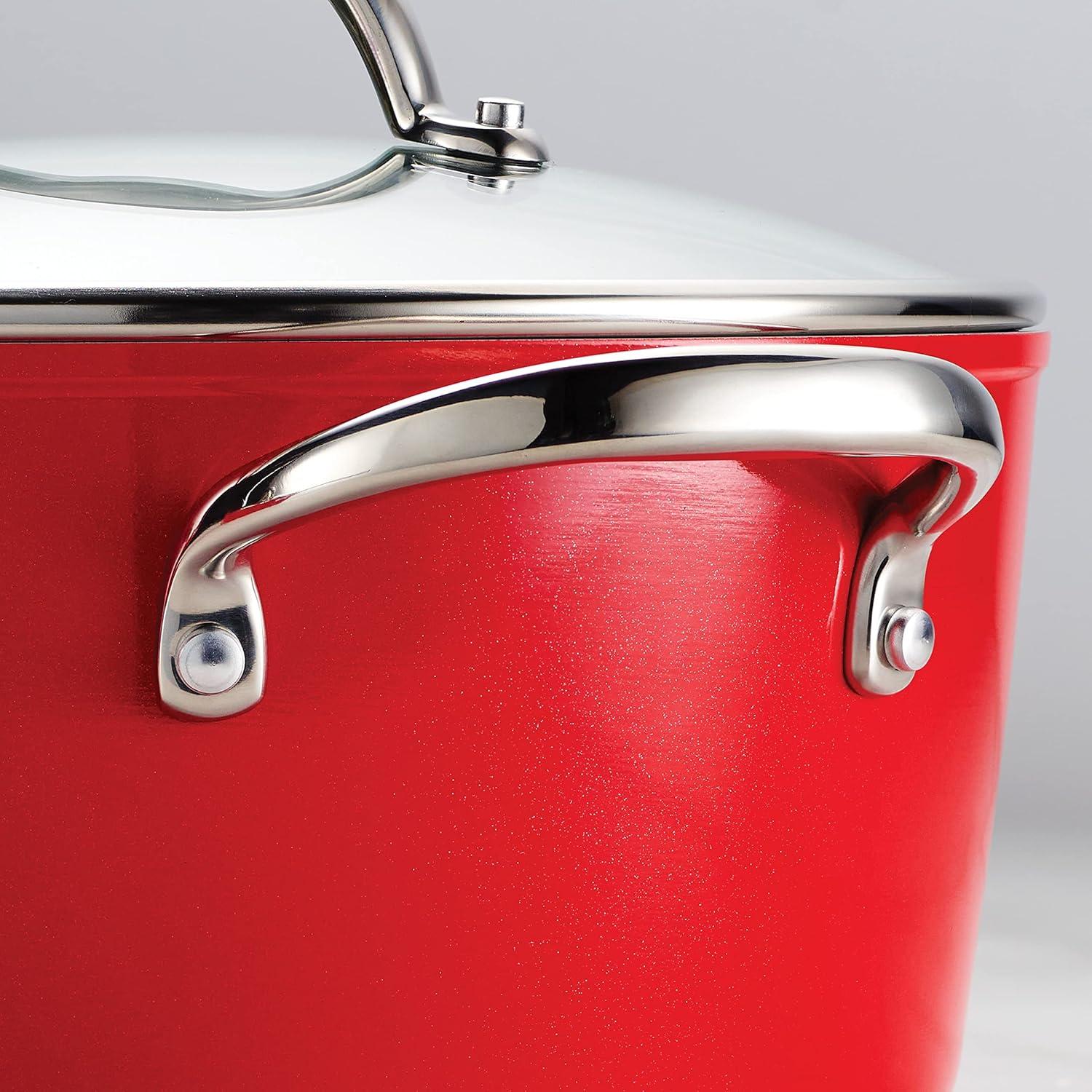 image:imageTramontina 10Piece Ceramic Non Stick Cookware Set with Lids HeavyGauge Aluminum Pots and Pans Kitchen Set with Ceramic Nonstick Coating Dishwasher and Oven Safe RedRed