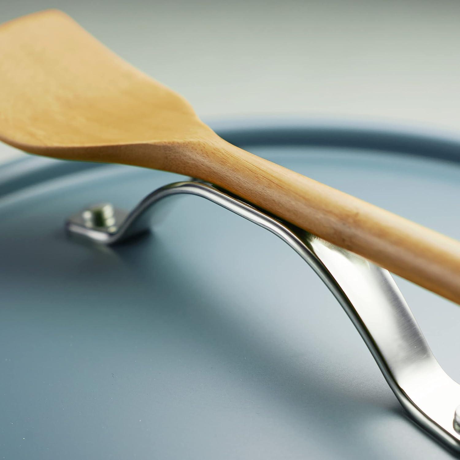 image:imageTramontina AllinOne Plus Pan Set 5Quart Ceramic Non Stick Cooking Pan with Lid Steamer Insert Bamboo Utensil and Trivet BlueBlue