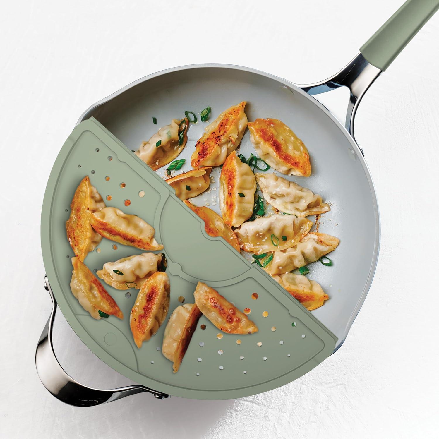 image:imageTramontina AllinOne Plus Pan Set 5Quart Ceramic Non Stick Cooking Pan with Lid Steamer Insert Bamboo Utensil and Trivet BlueGreen