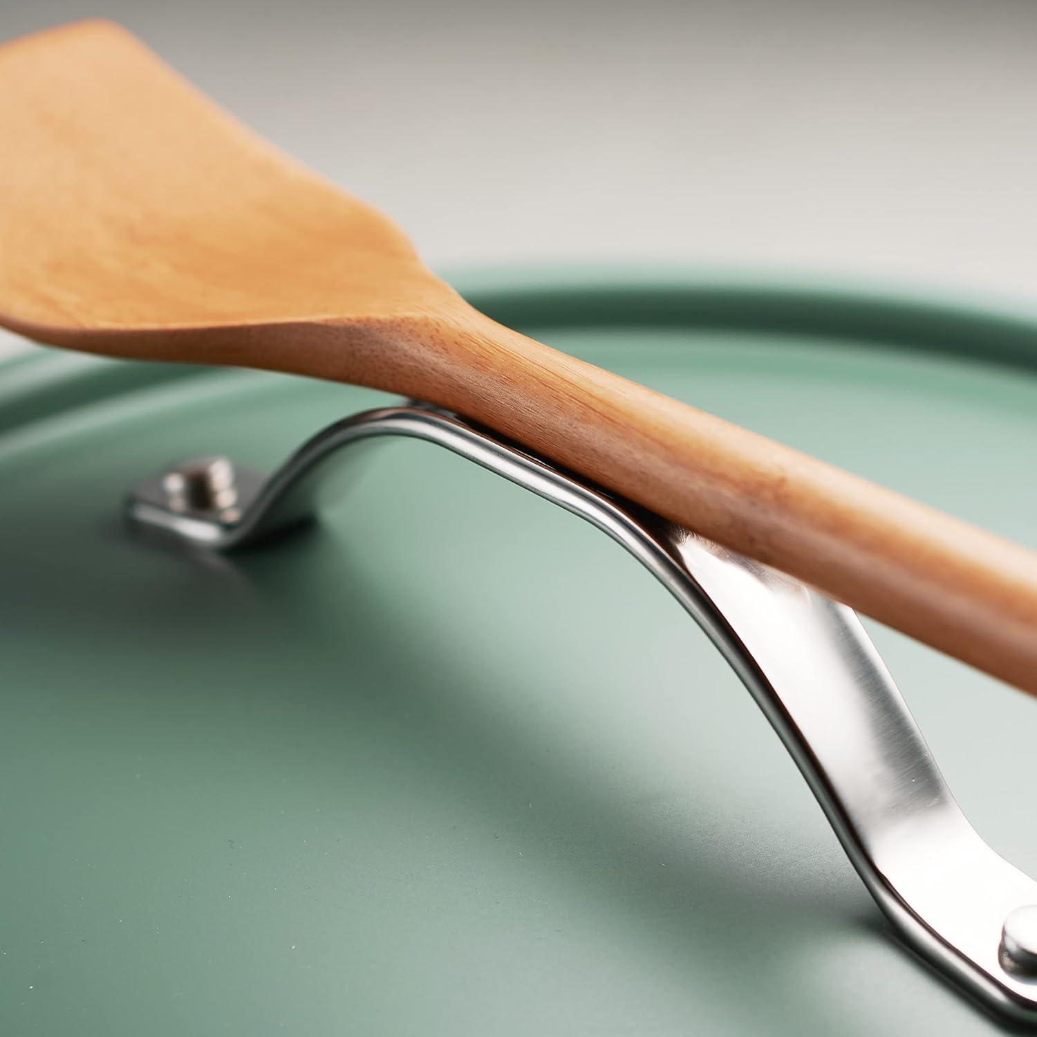 image:imageTramontina AllinOne Plus Pan Set 5Quart Ceramic Non Stick Cooking Pan with Lid Steamer Insert Bamboo Utensil and Trivet BlueGreen