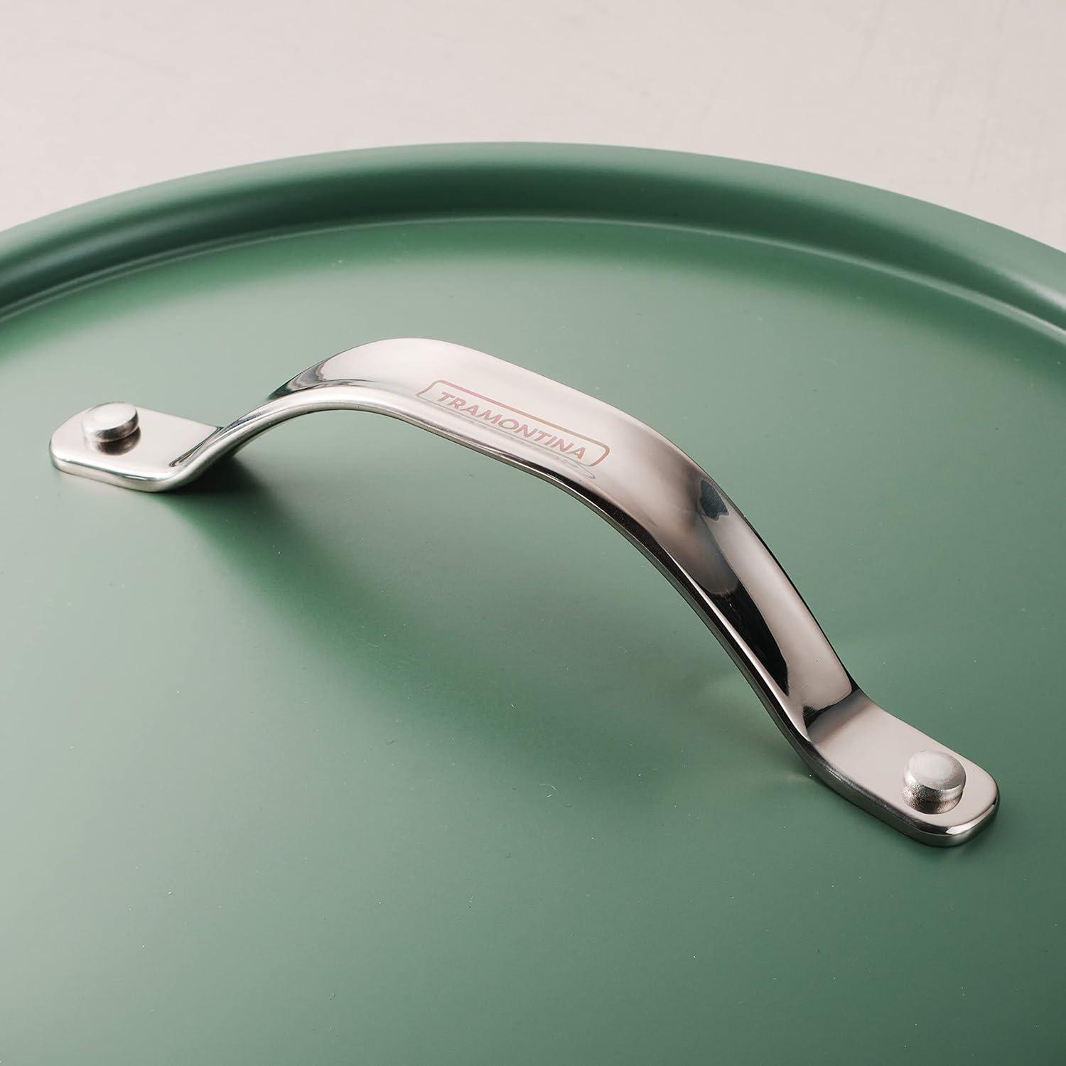 image:imageTramontina AllinOne Plus Pan Set 5Quart Ceramic Non Stick Cooking Pan with Lid Steamer Insert Bamboo Utensil and Trivet BlueGreen