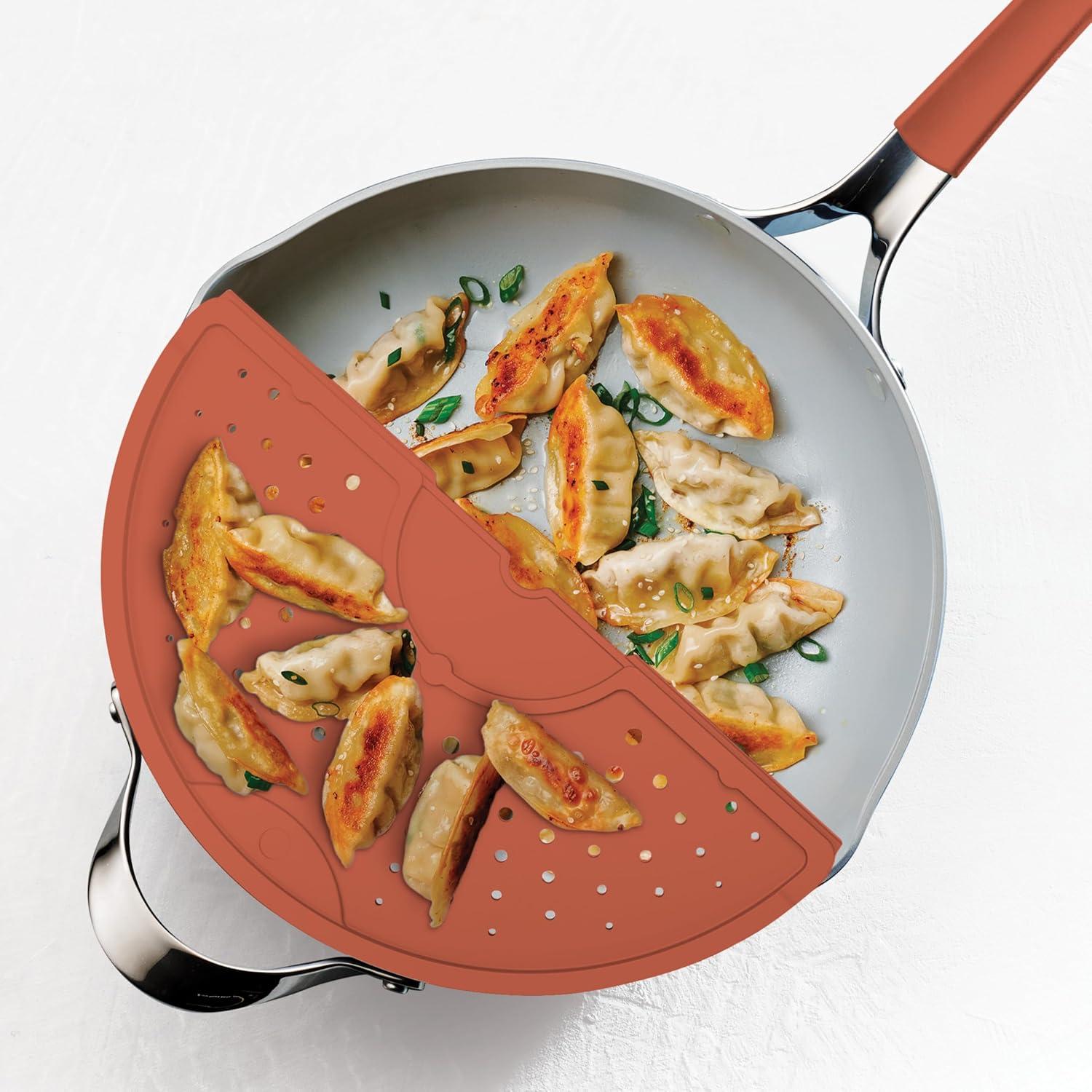 image:imageTramontina AllinOne Plus Pan Set 5Quart Ceramic Non Stick Cooking Pan with Lid Steamer Insert Bamboo Utensil and Trivet BlueOrange