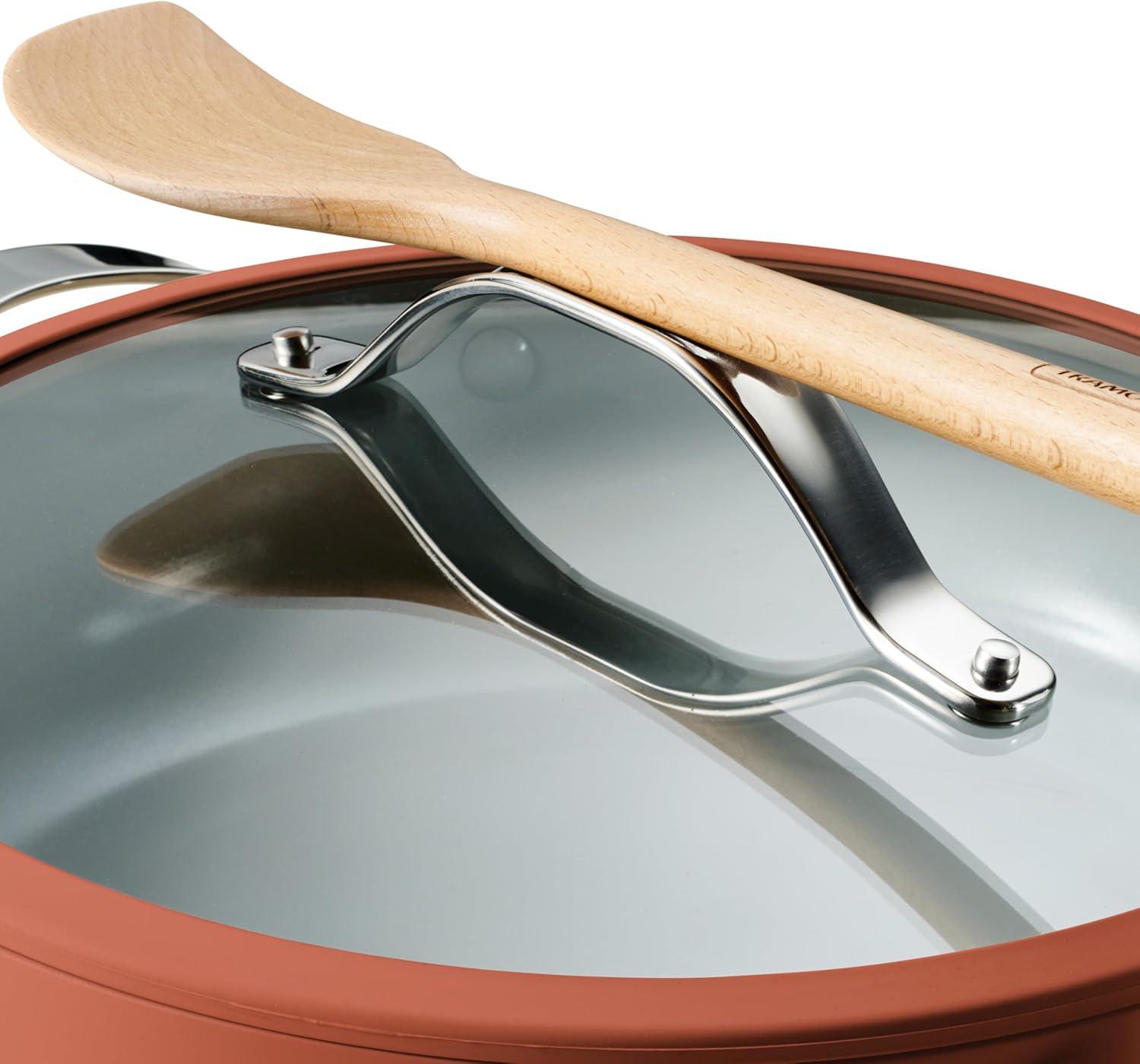 image:imageTramontina AllinOne Plus Pan Set 5Quart Ceramic Non Stick Cooking Pan with Lid Steamer Insert Bamboo Utensil and Trivet BlueOrange