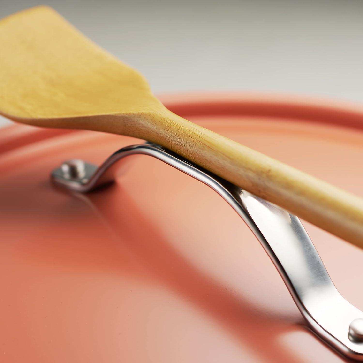 image:imageTramontina AllinOne Plus Pan Set 5Quart Ceramic Non Stick Cooking Pan with Lid Steamer Insert Bamboo Utensil and Trivet BlueOrange