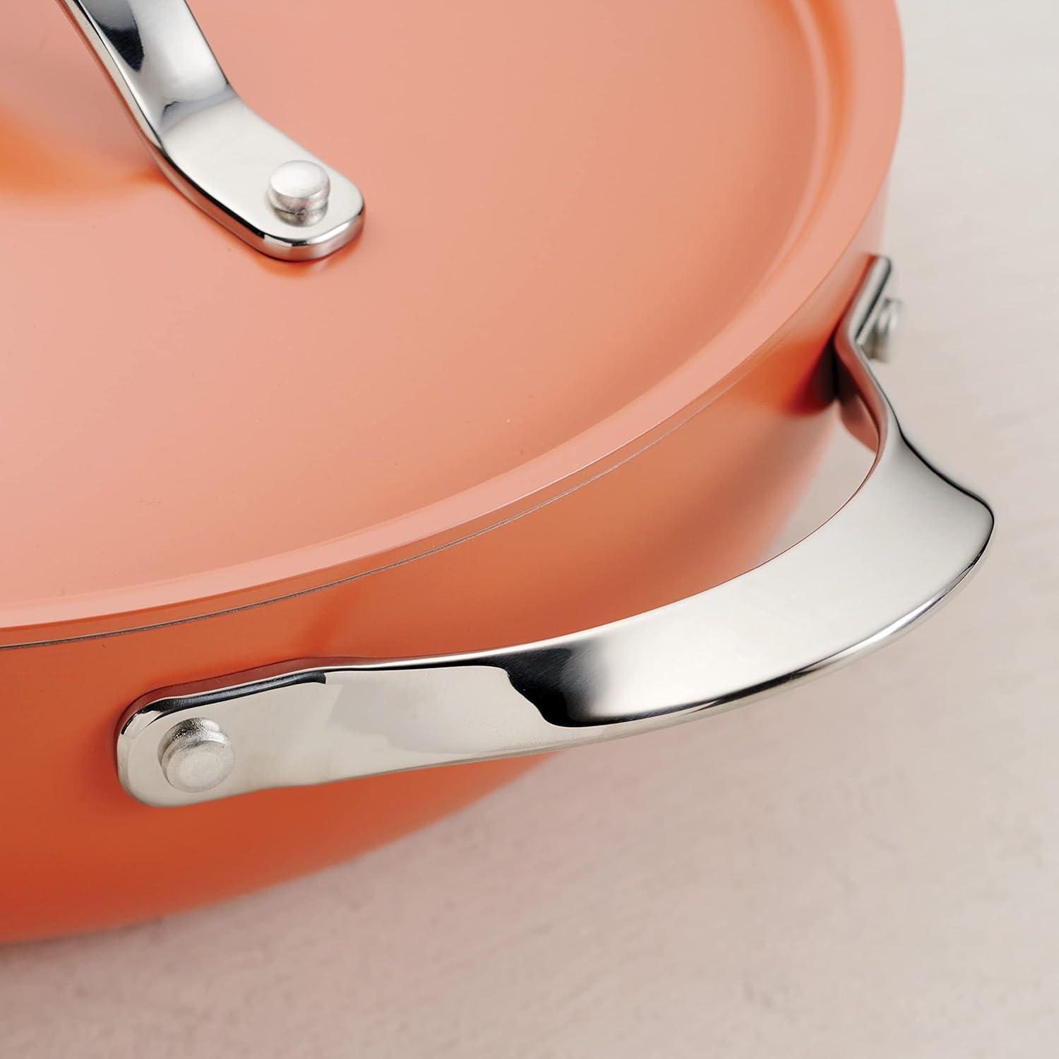 image:imageTramontina AllinOne Plus Pan Set 5Quart Ceramic Non Stick Cooking Pan with Lid Steamer Insert Bamboo Utensil and Trivet BlueOrange