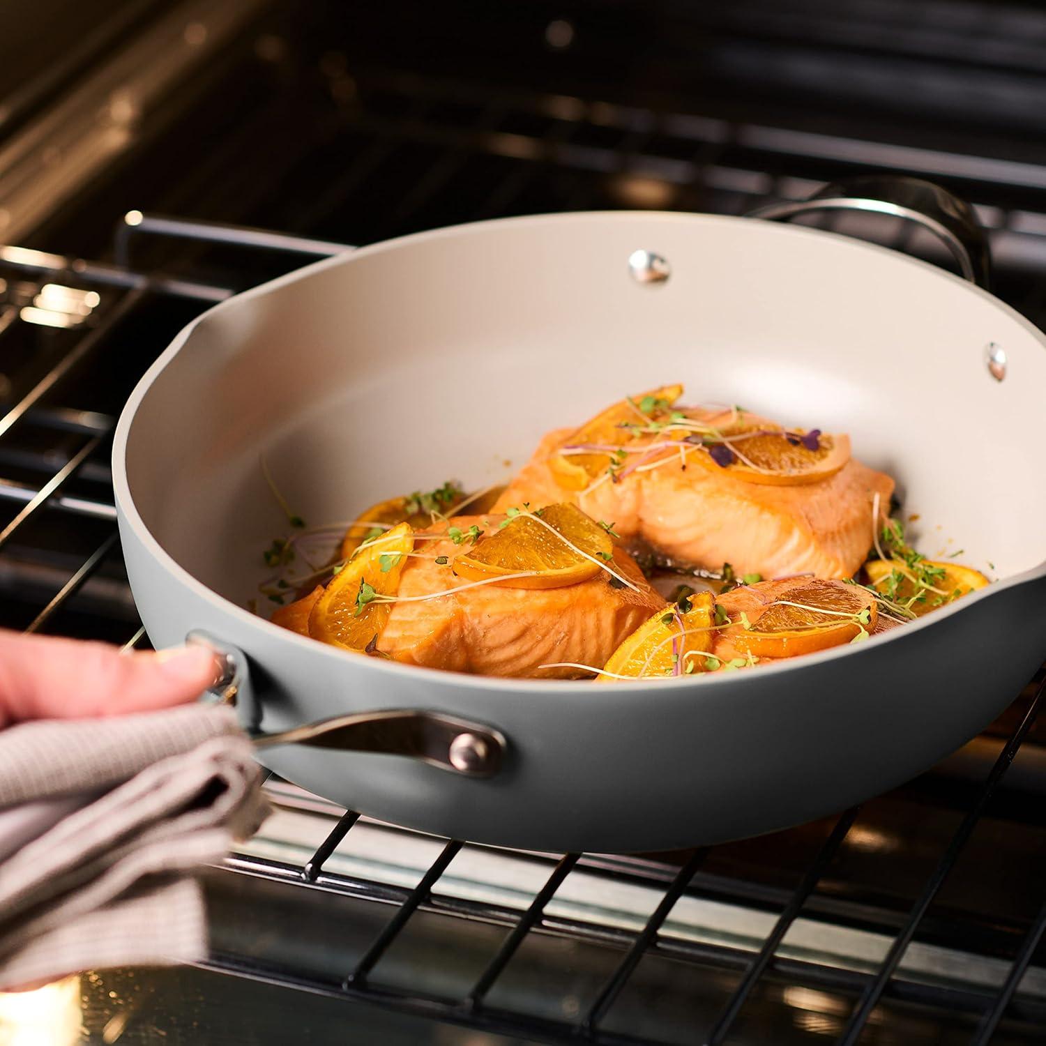 image:imageTramontina AllinOne Plus Pan Set 5Quart Ceramic Non Stick Cooking Pan with Lid Steamer Insert Bamboo Utensil and Trivet BluePink