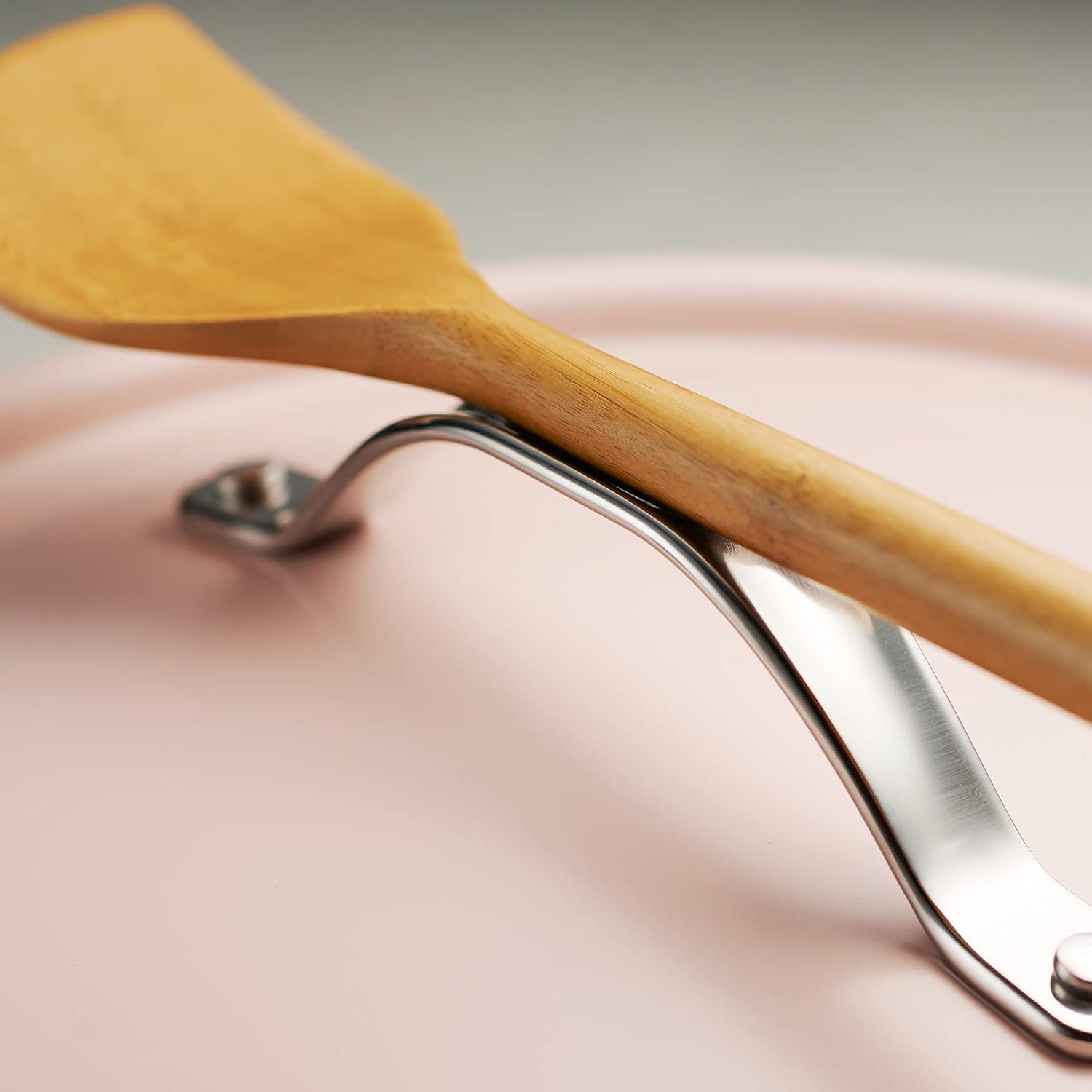 image:imageTramontina AllinOne Plus Pan Set 5Quart Ceramic Non Stick Cooking Pan with Lid Steamer Insert Bamboo Utensil and Trivet BluePink