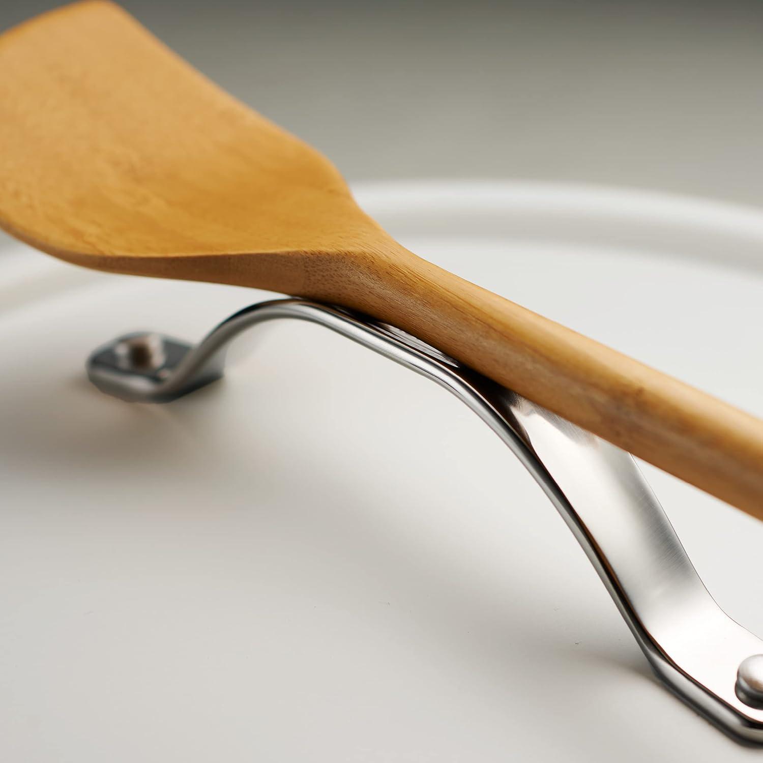 image:imageTramontina AllinOne Plus Pan Set 5Quart Ceramic Non Stick Cooking Pan with Lid Steamer Insert Bamboo Utensil and Trivet BlueWhite