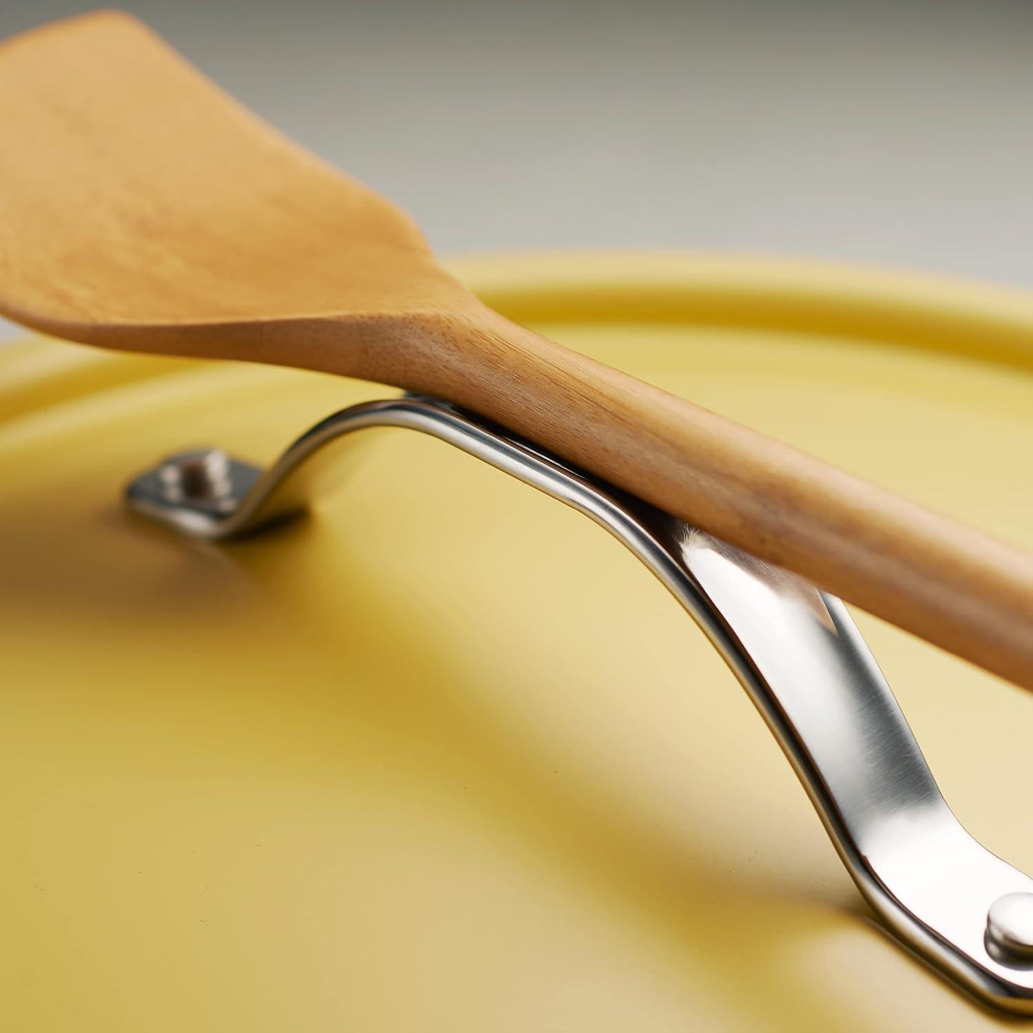 image:imageTramontina AllinOne Plus Pan Set 5Quart Ceramic Non Stick Cooking Pan with Lid Steamer Insert Bamboo Utensil and Trivet BlueYellow