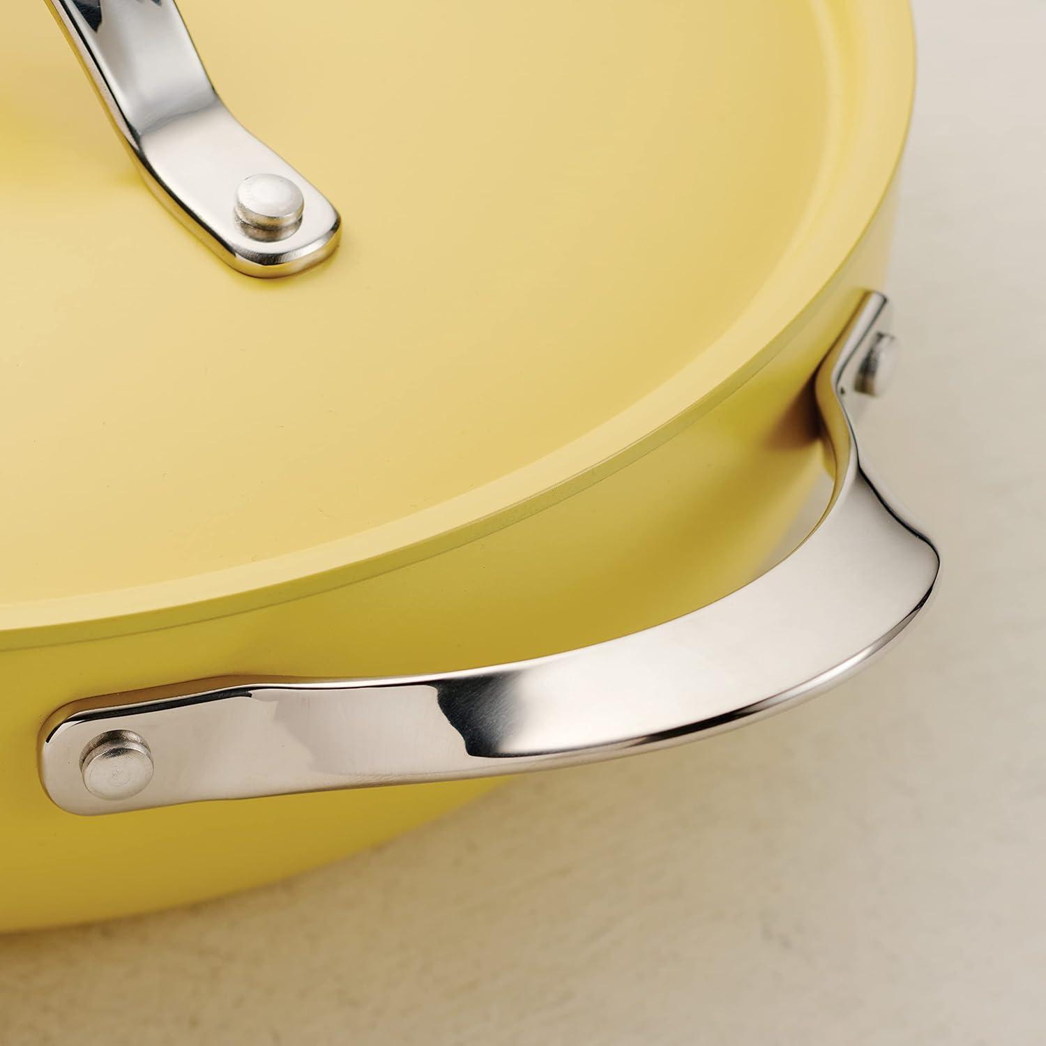 image:imageTramontina AllinOne Plus Pan Set 5Quart Ceramic Non Stick Cooking Pan with Lid Steamer Insert Bamboo Utensil and Trivet BlueYellow