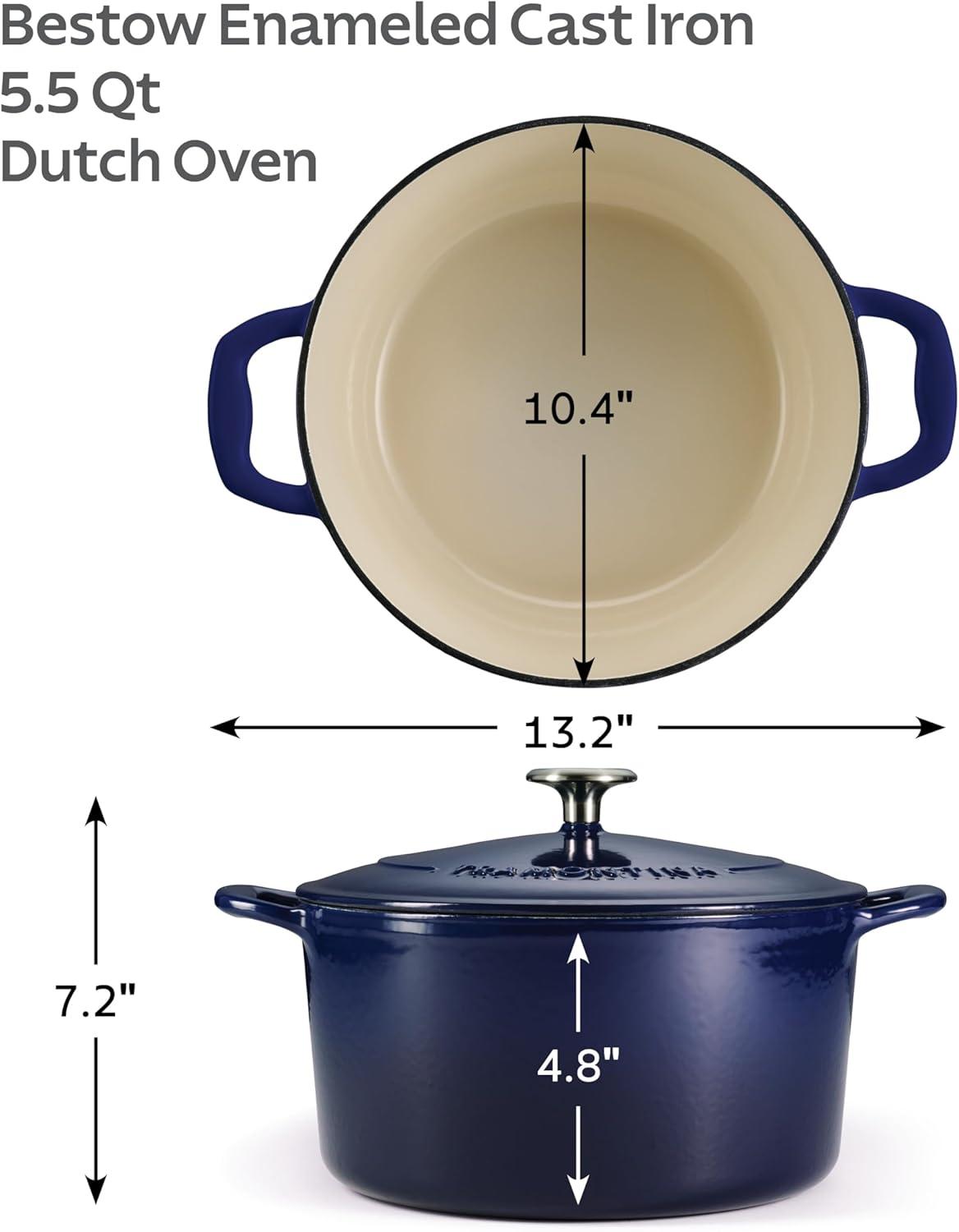 image:imageTramontina Bestow Enameled Cast Iron Dutch Oven Pot with Lid Round 55quart Medium BlueBlue