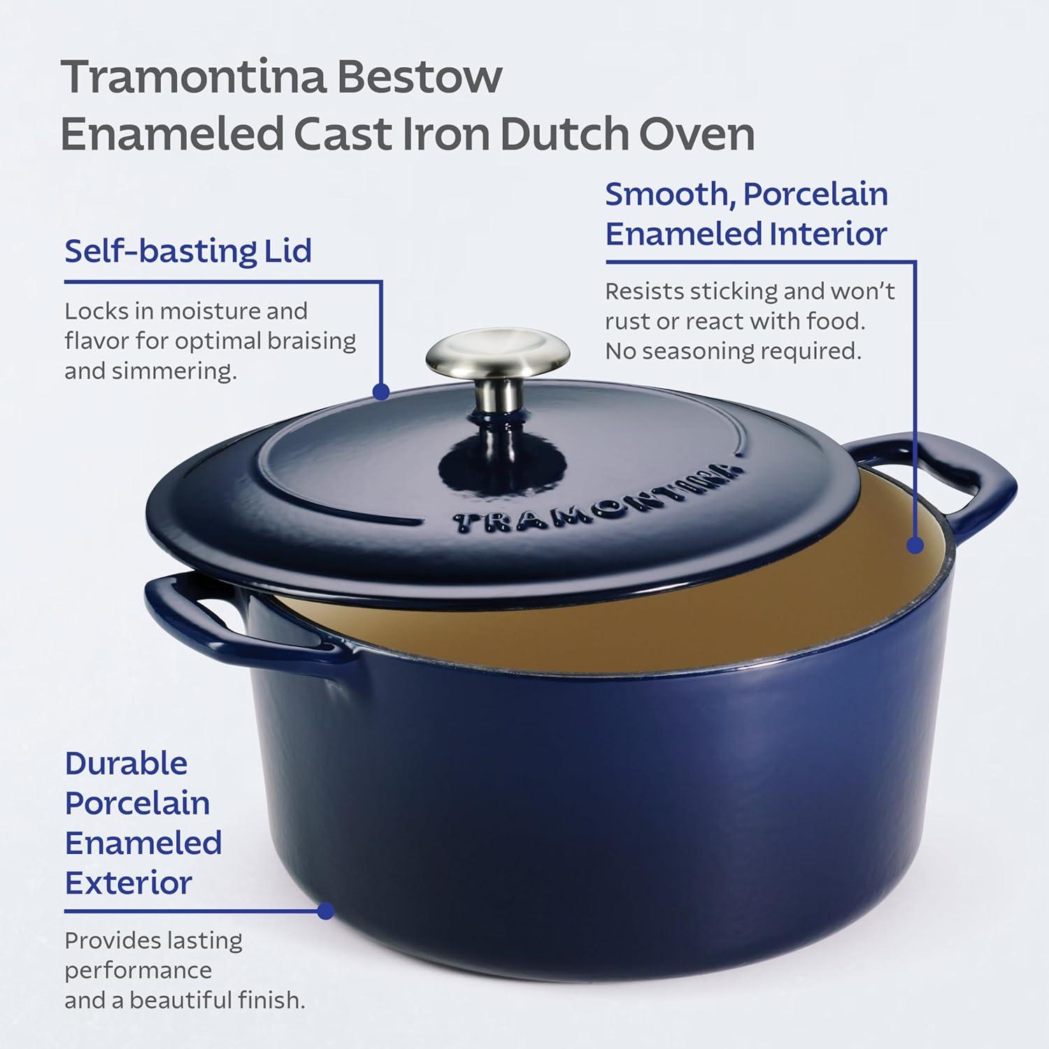 image:imageTramontina Bestow Enameled Cast Iron Dutch Oven Pot with Lid Round 55quart Medium BlueBlue