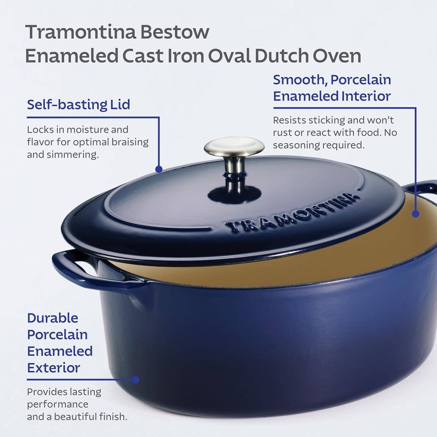 image:imageTramontina Bestow Enameled Cast Iron Dutch Oven Pot with Lid Round 55quart Medium BlueBlue