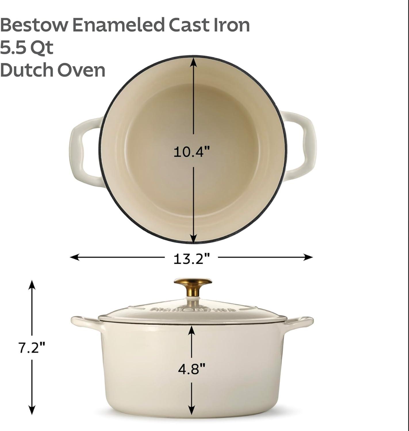 image:imageTramontina Bestow Enameled Cast Iron Dutch Oven Pot with Lid Round 55quart Medium BlueLatte