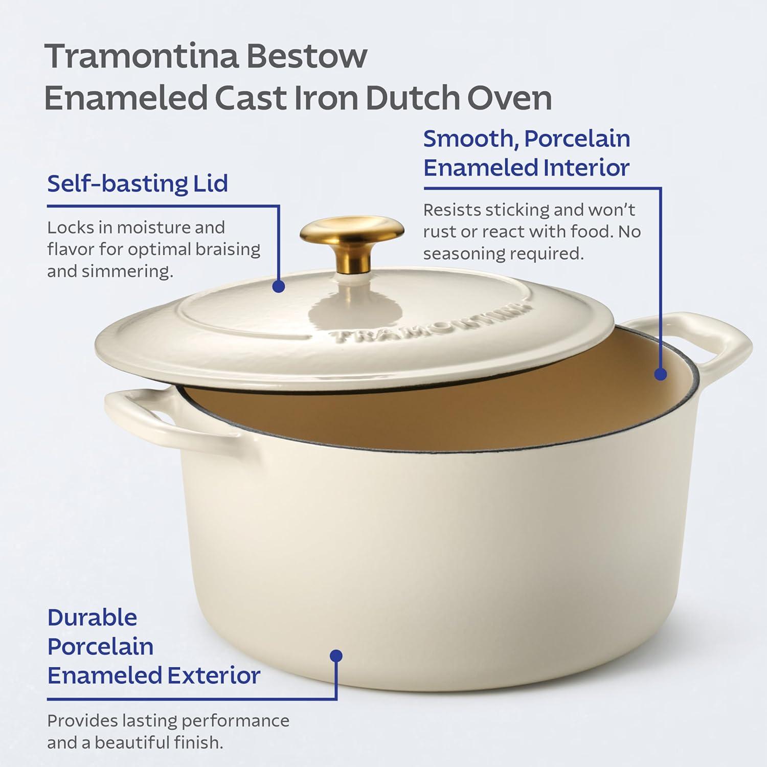 image:imageTramontina Bestow Enameled Cast Iron Dutch Oven Pot with Lid Round 55quart Medium BlueLatte