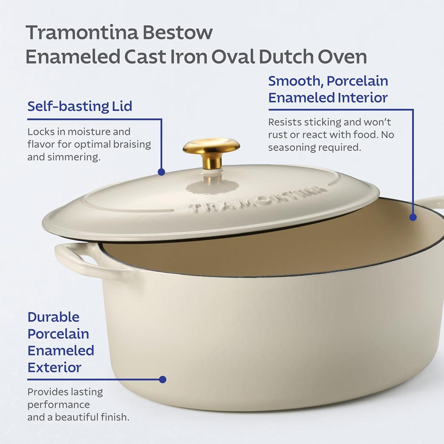 image:imageTramontina Bestow Enameled Cast Iron Dutch Oven Pot with Lid Round 55quart Medium BlueLatte