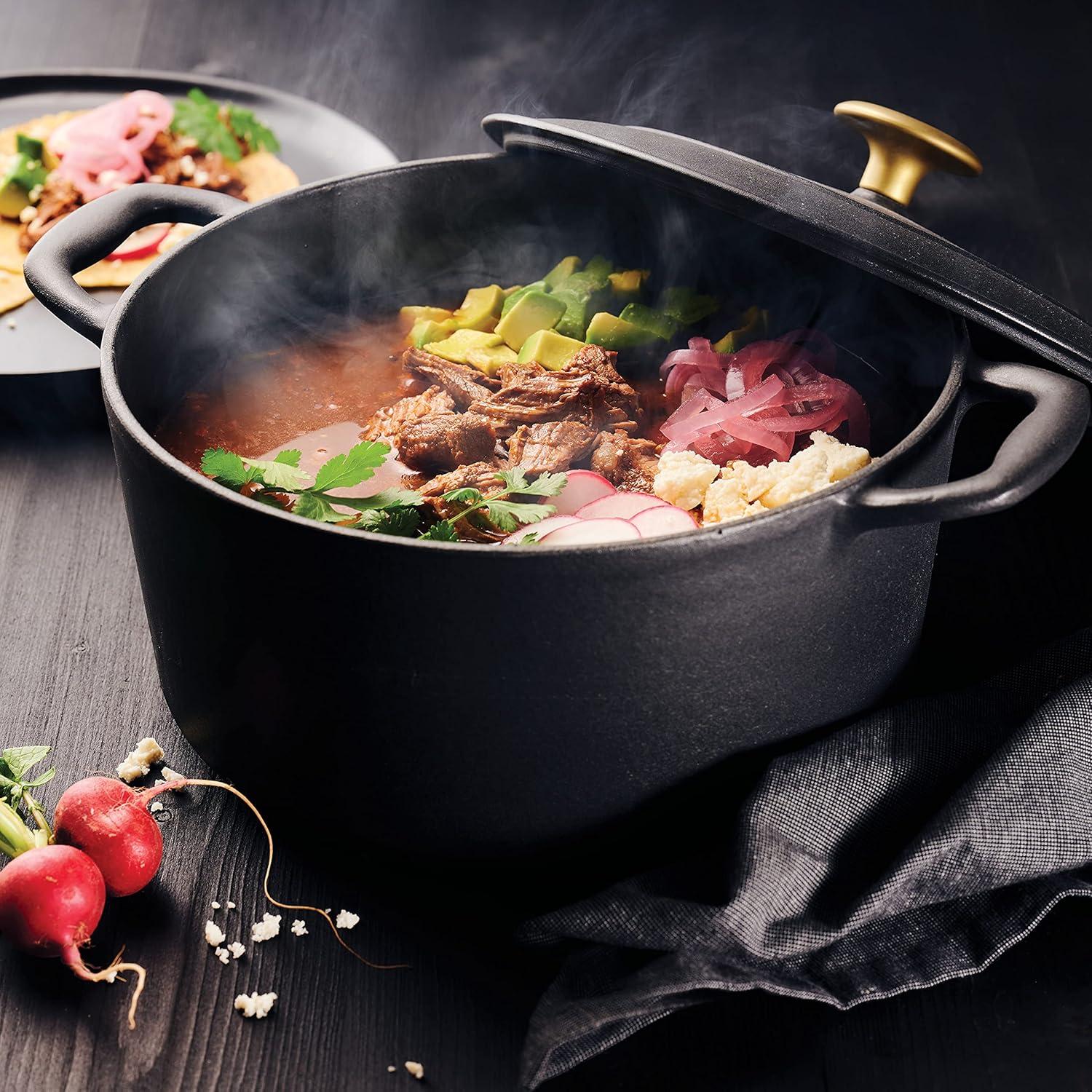 image:imageTramontina Bestow Enameled Cast Iron Dutch Oven Pot with Lid Round 55quart Medium BlueMatte Black