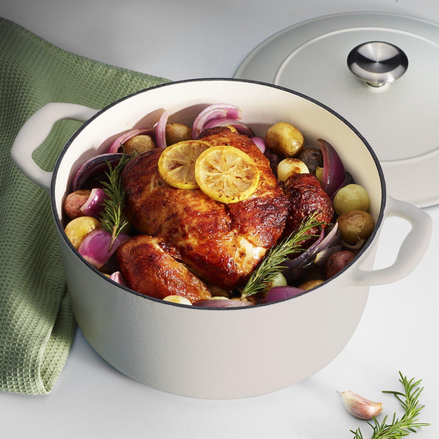 image:imageTramontina Bestow Enameled Cast Iron Dutch Oven Pot with Lid Round 55quart Medium BlueMatte White