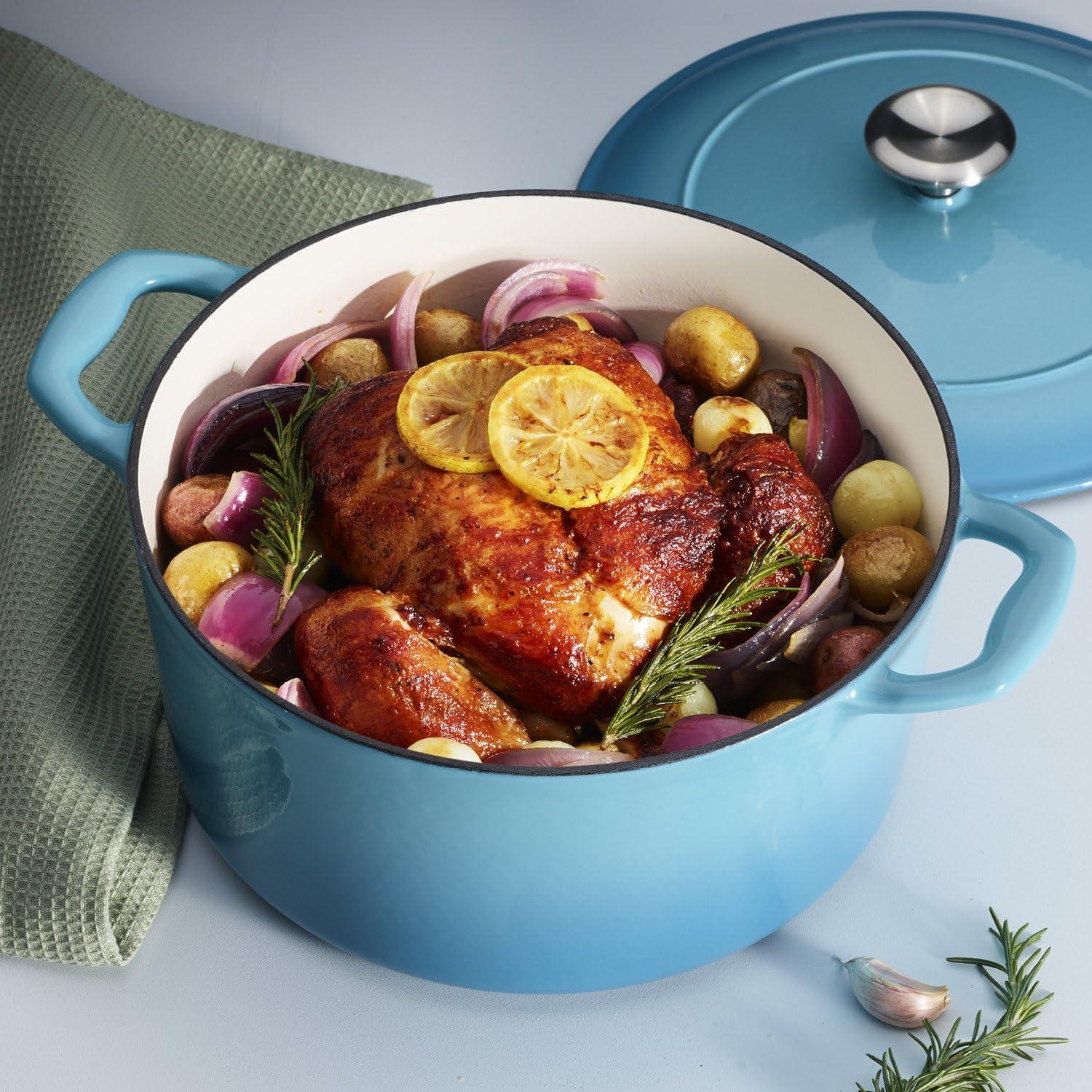 image:imageTramontina Bestow Enameled Cast Iron Dutch Oven Pot with Lid Round 55quart Medium BlueMedium Blue