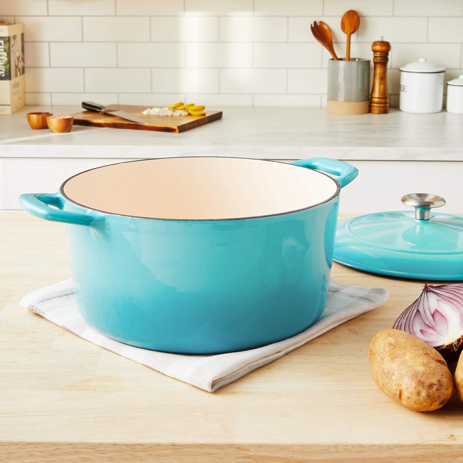 image:imageTramontina Bestow Enameled Cast Iron Dutch Oven Pot with Lid Round 55quart Medium BlueMedium Blue