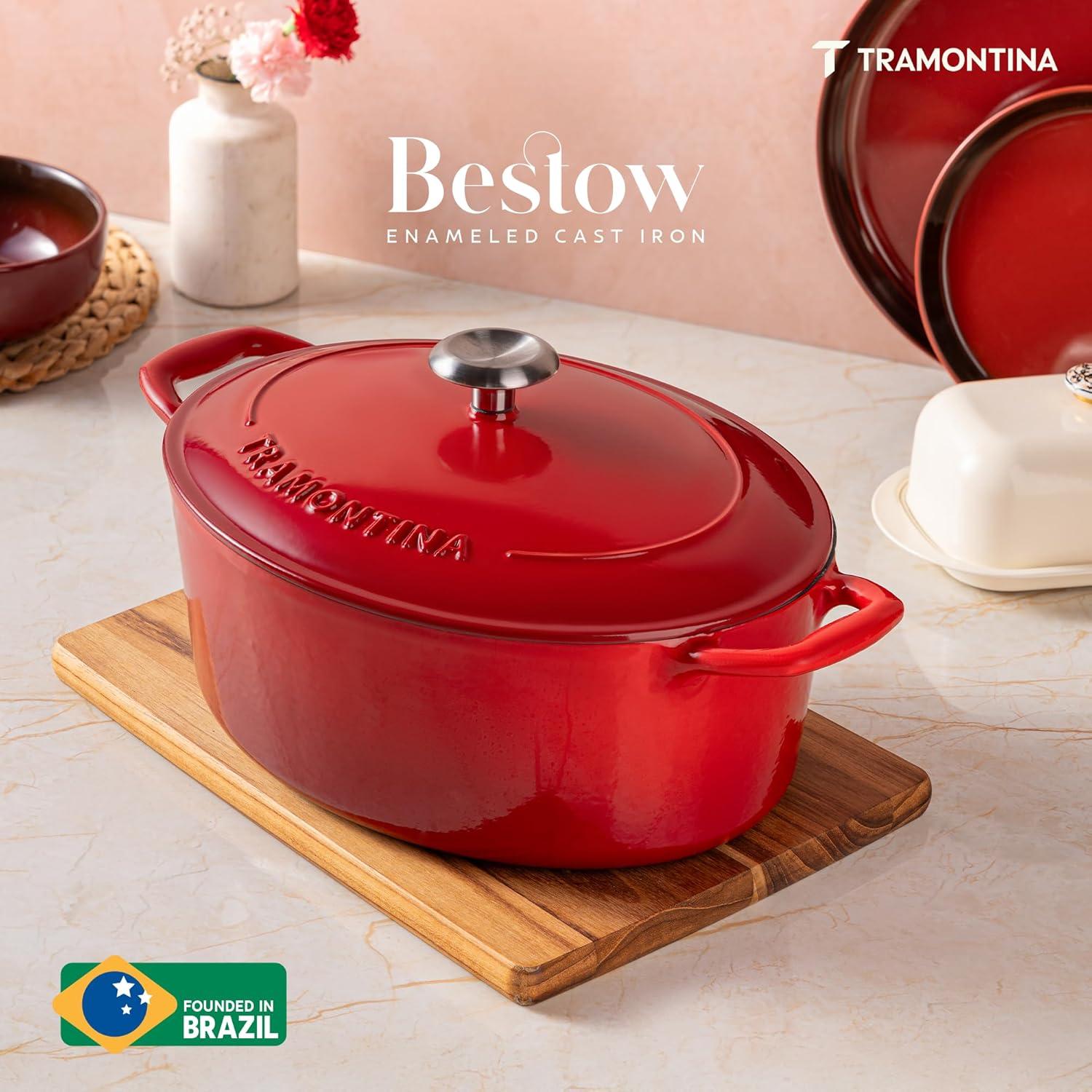 image:imageTramontina Bestow Enameled Cast Iron Dutch Oven Pot with Lid Round 55quart Medium BlueRed