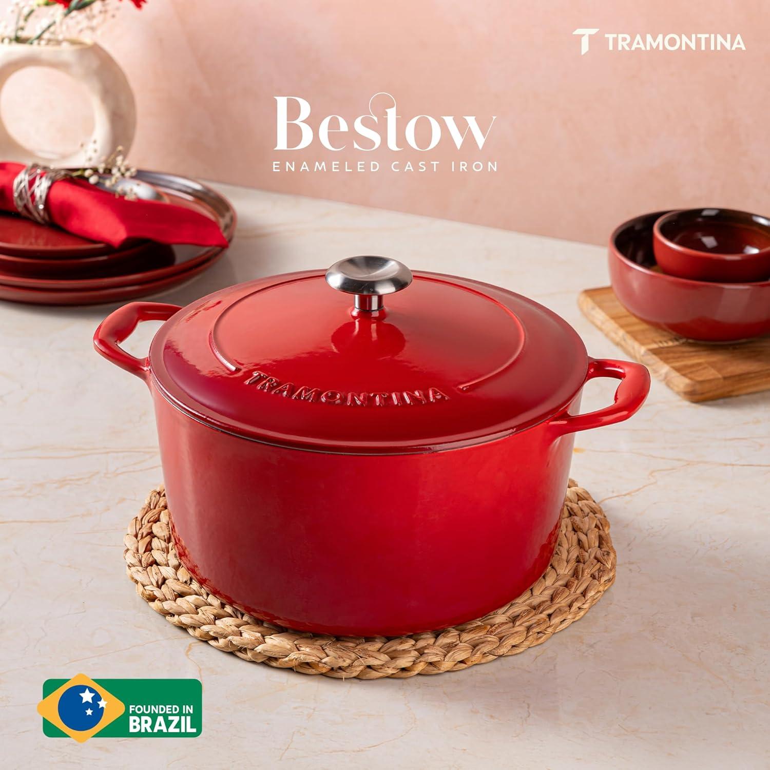 image:imageTramontina Bestow Enameled Cast Iron Dutch Oven Pot with Lid Round 55quart Medium BlueRed