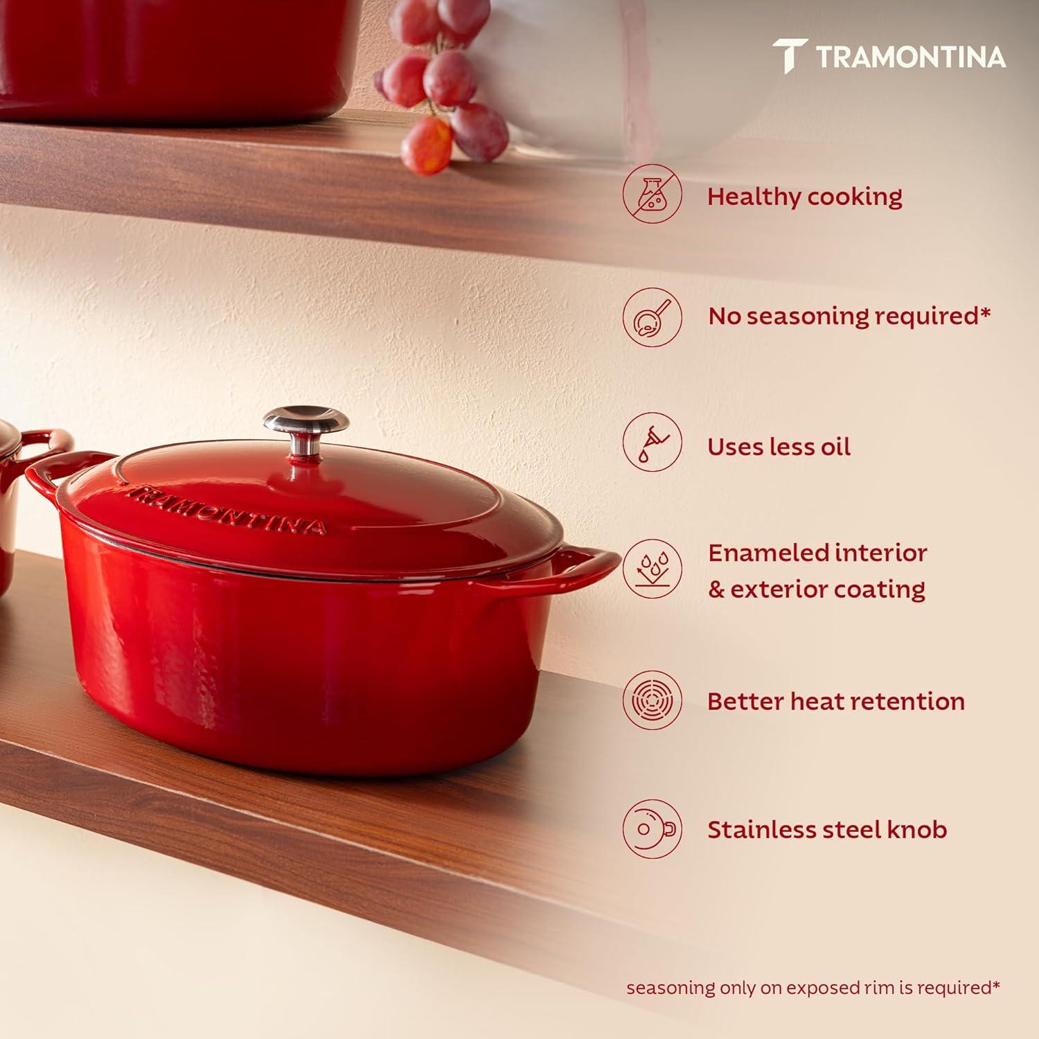 image:imageTramontina Bestow Enameled Cast Iron Dutch Oven Pot with Lid Round 55quart Medium BlueRed