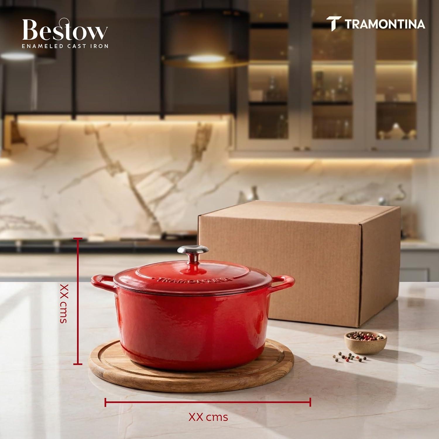 image:imageTramontina Bestow Enameled Cast Iron Dutch Oven Pot with Lid Round 55quart Medium BlueRed
