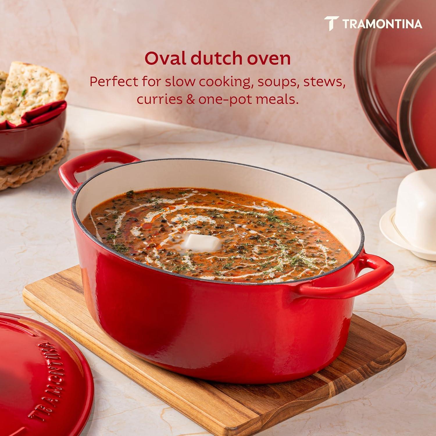 image:imageTramontina Bestow Enameled Cast Iron Dutch Oven Pot with Lid Round 55quart Medium BlueRed