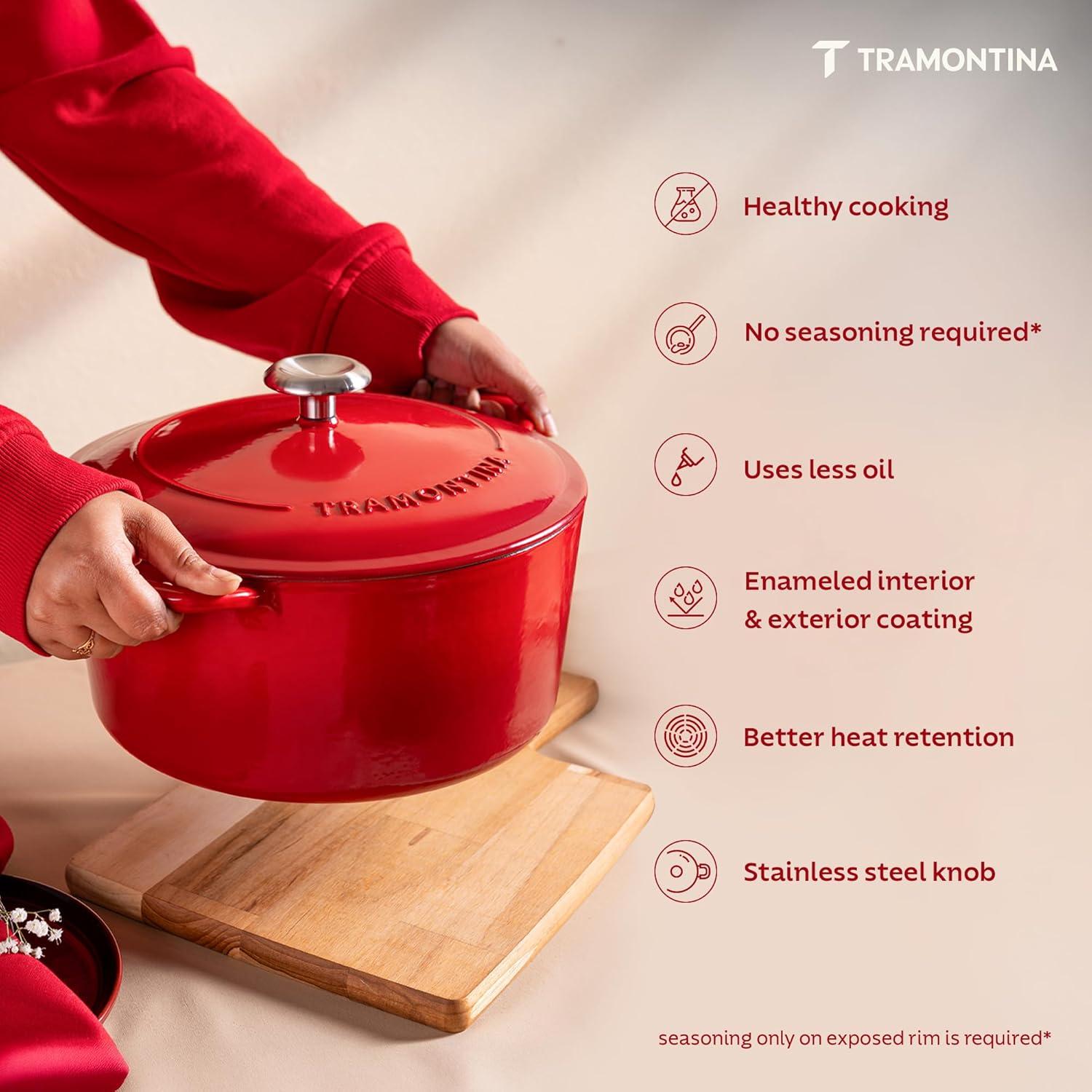 image:imageTramontina Bestow Enameled Cast Iron Dutch Oven Pot with Lid Round 55quart Medium BlueRed