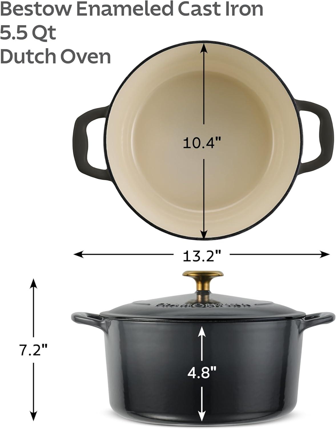 image:imageTramontina Bestow Enameled Cast Iron Dutch Oven Pot with Lid Round 55quart Medium BlueSmoke