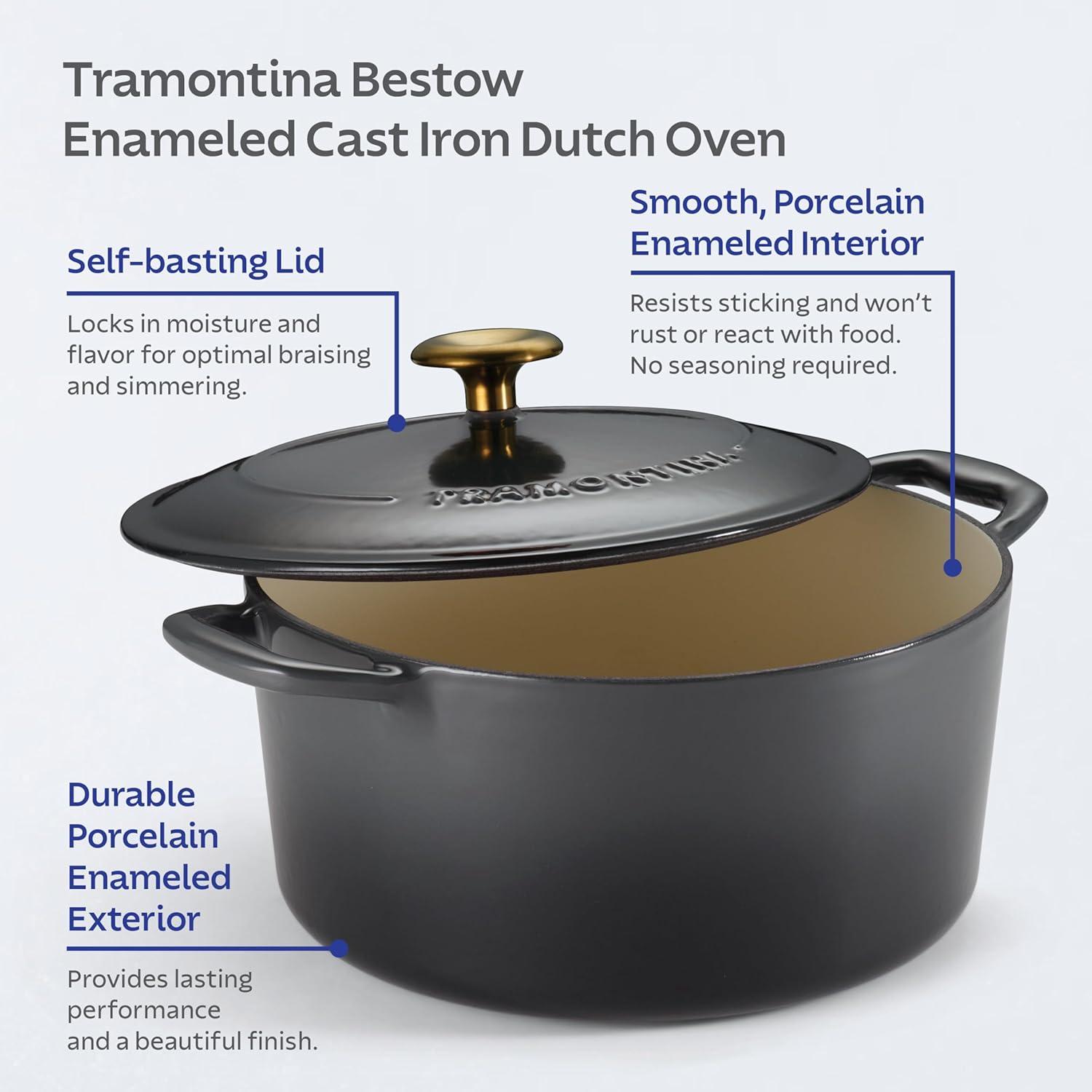 image:imageTramontina Bestow Enameled Cast Iron Dutch Oven Pot with Lid Round 55quart Medium BlueSmoke