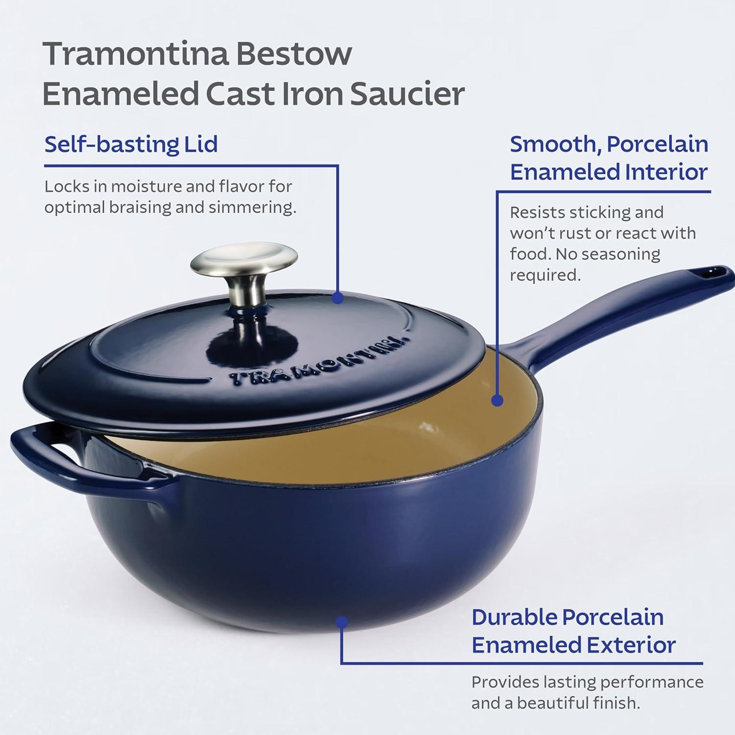 image:imageTramontina Bestow Enameled Cast Iron Saucier Pan with Lid 3quart BlueBlue