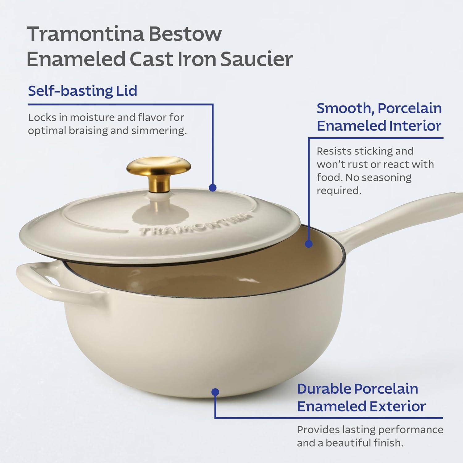image:imageTramontina Bestow Enameled Cast Iron Saucier Pan with Lid 3quart BlueLatte