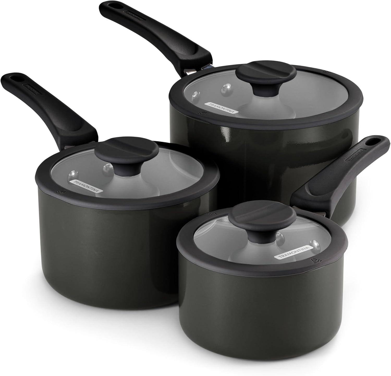 image:imageTramontina Ceramic Non Stick 6Piece Nesting Sauce Pan Set with Lids Stackable Nonstick Cookware Set Dishwasher and Oven Safe Dark GrayDark Gray Ceramic