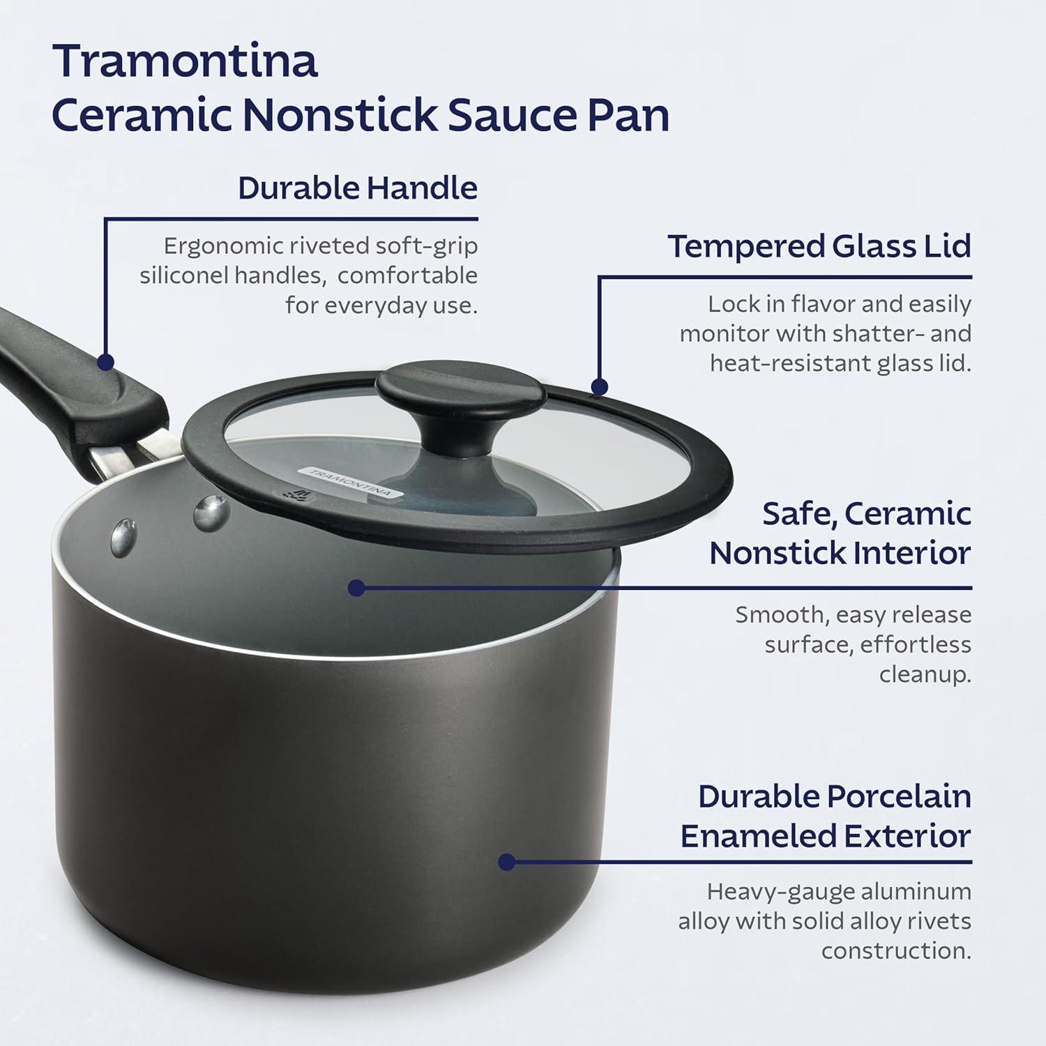 image:imageTramontina Ceramic Non Stick 6Piece Nesting Sauce Pan Set with Lids Stackable Nonstick Cookware Set Dishwasher and Oven Safe Dark GrayDark Gray Ceramic