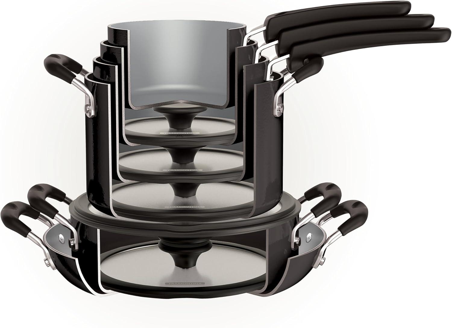 image:imageTramontina Ceramic Non Stick 6Piece Nesting Sauce Pan Set with Lids Stackable Nonstick Cookware Set Dishwasher and Oven Safe Dark GrayDark Gray Ceramic