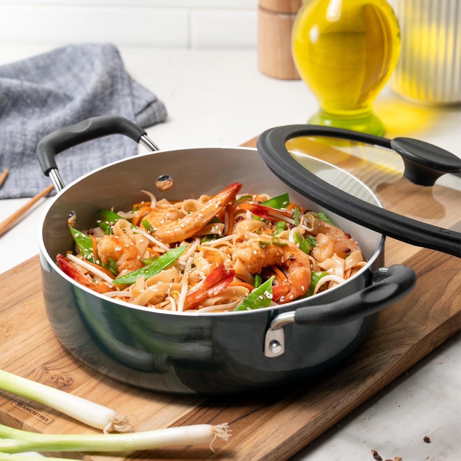 image:imageTramontina Ceramic Non Stick 6Piece Nesting Sauce Pan Set with Lids Stackable Nonstick Cookware Set Dishwasher and Oven Safe Dark GrayDark Gray Ceramic
