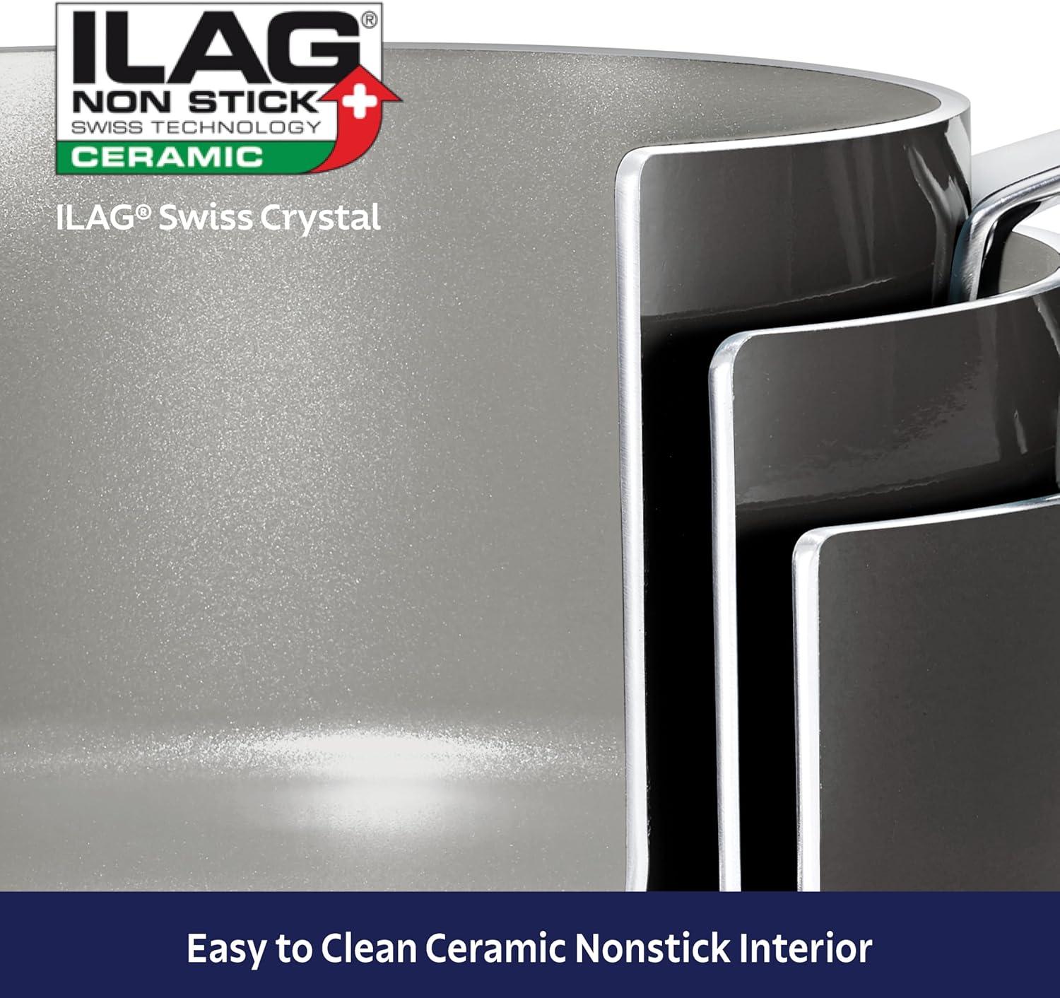 image:imageTramontina Ceramic Non Stick 6Piece Nesting Sauce Pan Set with Lids Stackable Nonstick Cookware Set Dishwasher and Oven Safe Dark GrayDark Gray Ceramic