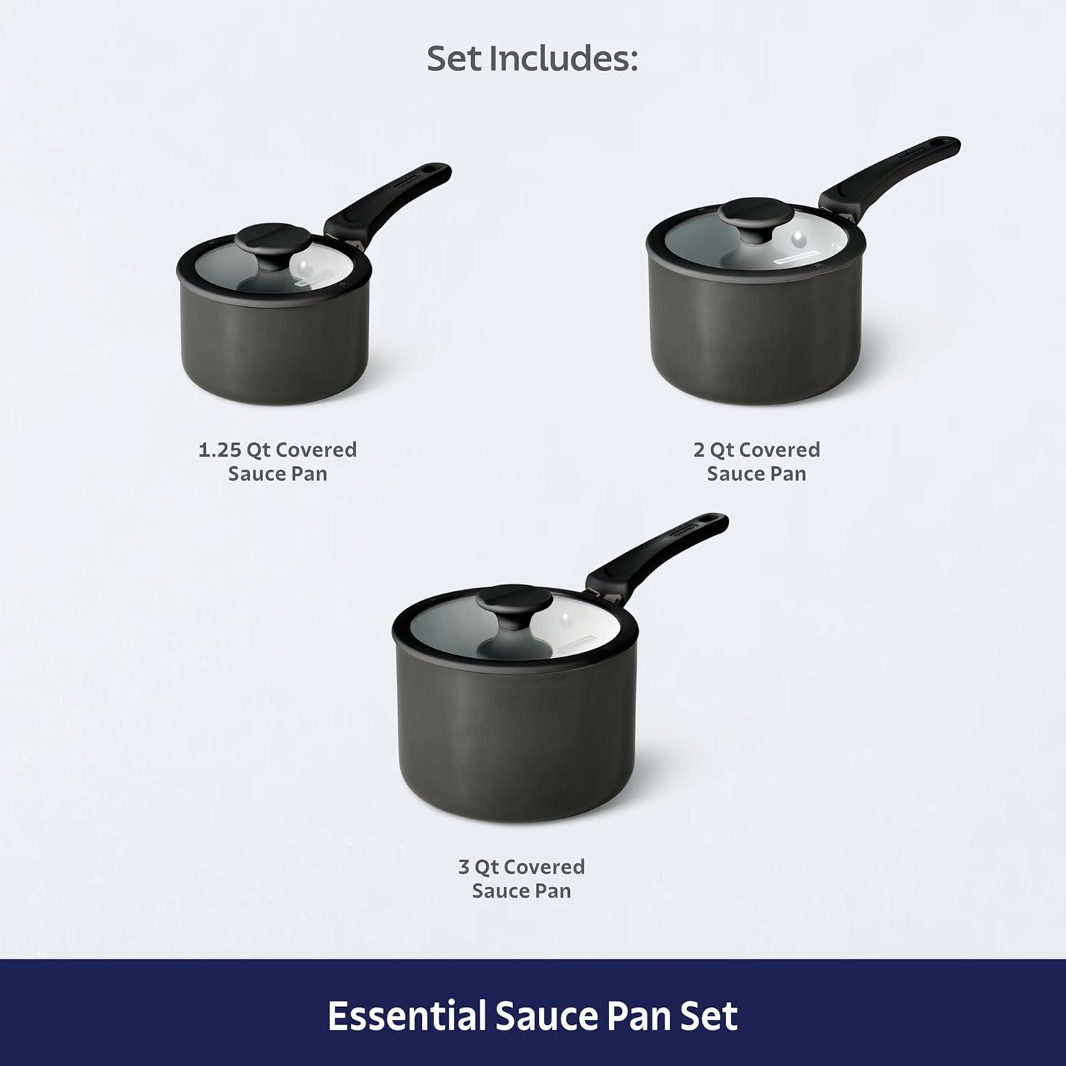 image:imageTramontina Ceramic Non Stick 6Piece Nesting Sauce Pan Set with Lids Stackable Nonstick Cookware Set Dishwasher and Oven Safe Dark GrayDark Gray Ceramic