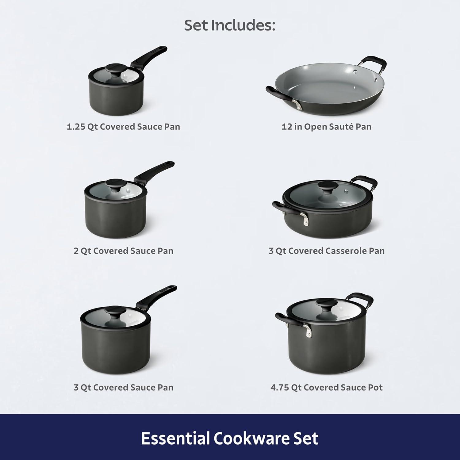 image:imageTramontina Ceramic Non Stick 6Piece Nesting Sauce Pan Set with Lids Stackable Nonstick Cookware Set Dishwasher and Oven Safe Dark GrayDark Gray Ceramic