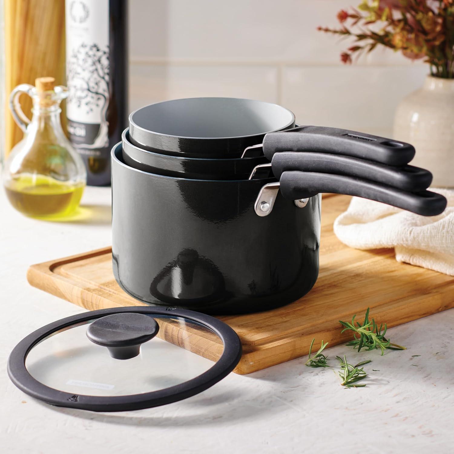 image:imageTramontina Ceramic Non Stick 6Piece Nesting Sauce Pan Set with Lids Stackable Nonstick Cookware Set Dishwasher and Oven Safe Dark GrayDark Gray Ceramic