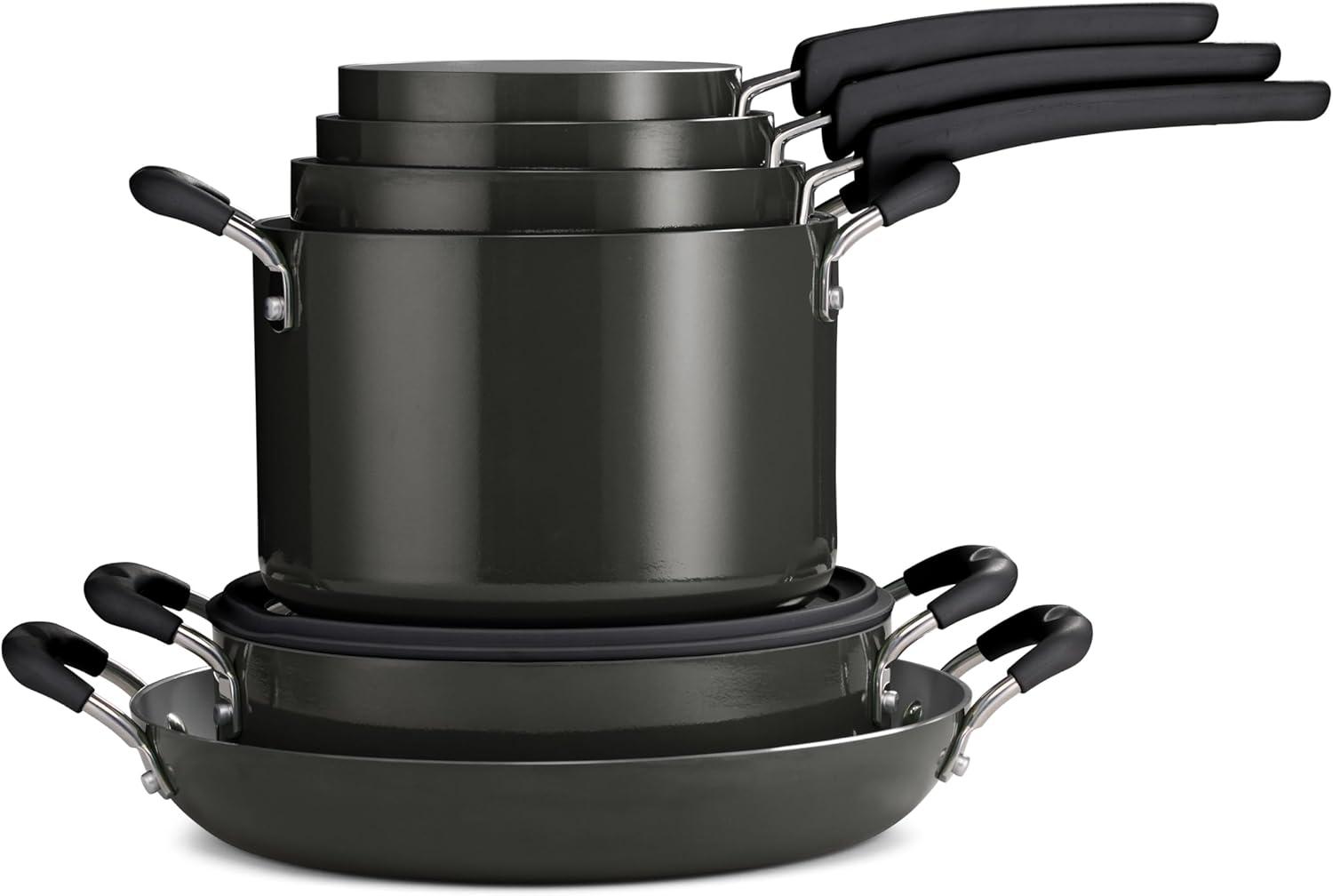 image:imageTramontina Ceramic Non Stick 6Piece Nesting Sauce Pan Set with Lids Stackable Nonstick Cookware Set Dishwasher and Oven Safe Dark GrayDark Gray Ceramic