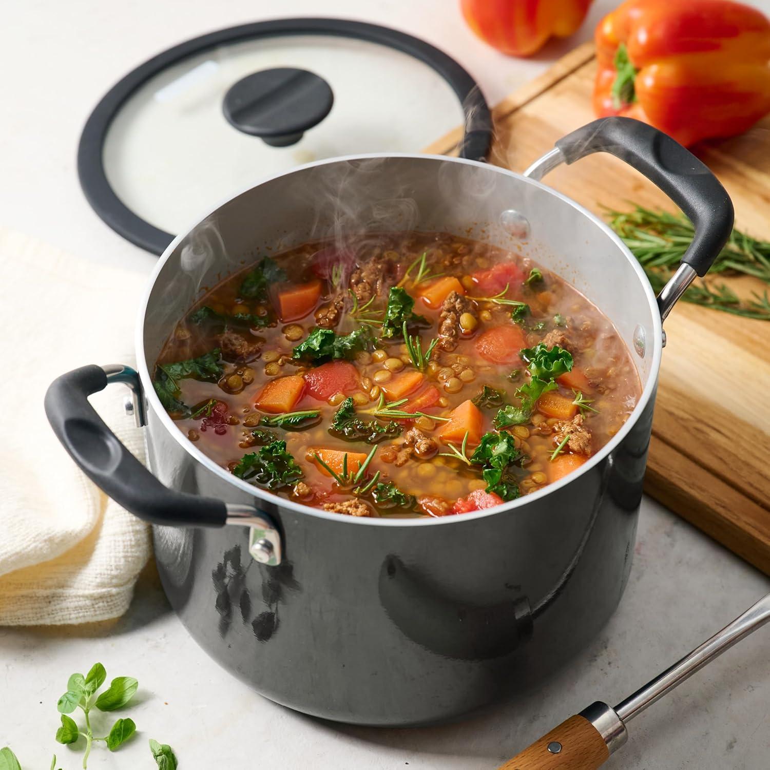 image:imageTramontina Ceramic Non Stick 6Piece Nesting Sauce Pan Set with Lids Stackable Nonstick Cookware Set Dishwasher and Oven Safe Dark GrayDark Gray Ceramic