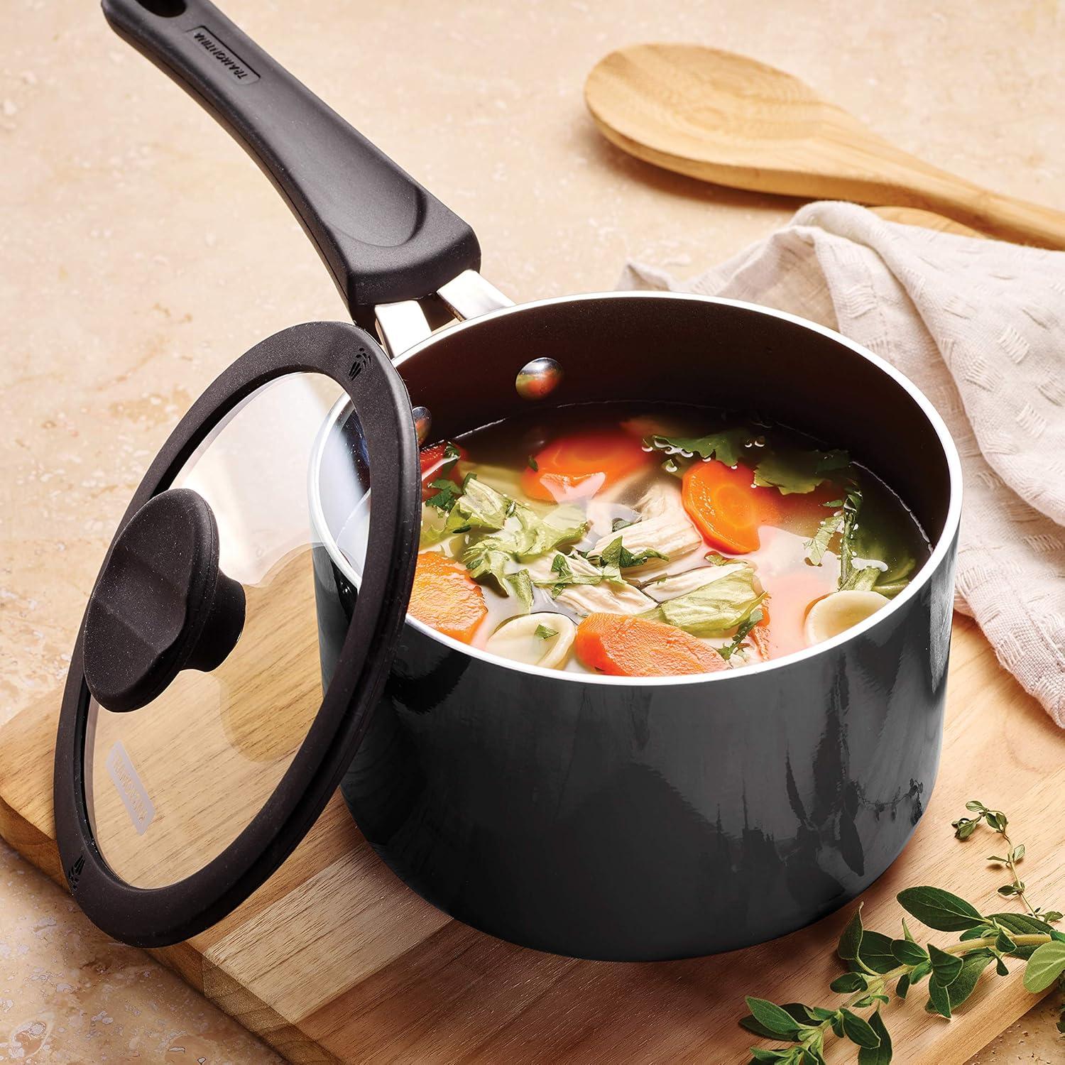 image:imageTramontina Ceramic Non Stick 6Piece Nesting Sauce Pan Set with Lids Stackable Nonstick Cookware Set Dishwasher and Oven Safe Dark GrayGray