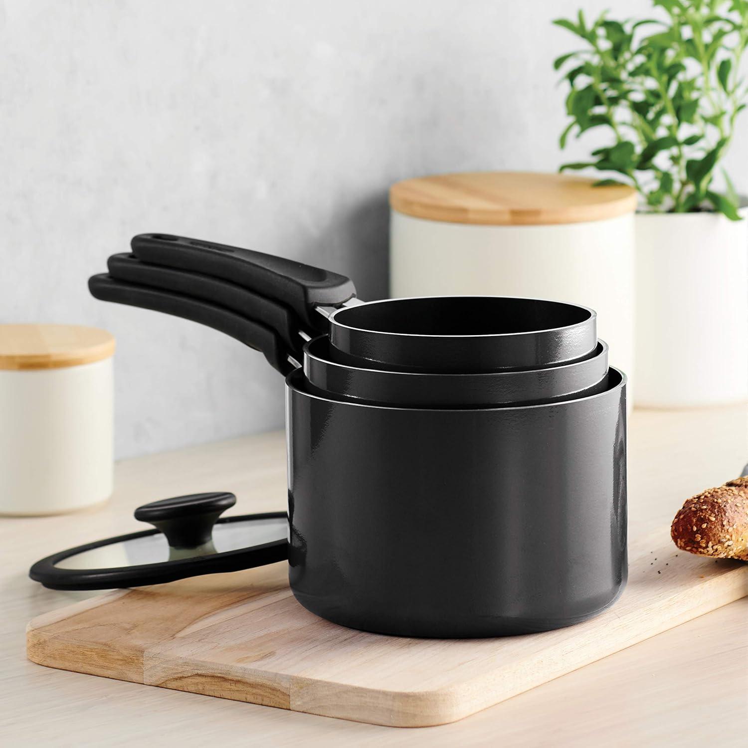 image:imageTramontina Ceramic Non Stick 6Piece Nesting Sauce Pan Set with Lids Stackable Nonstick Cookware Set Dishwasher and Oven Safe Dark GrayGray