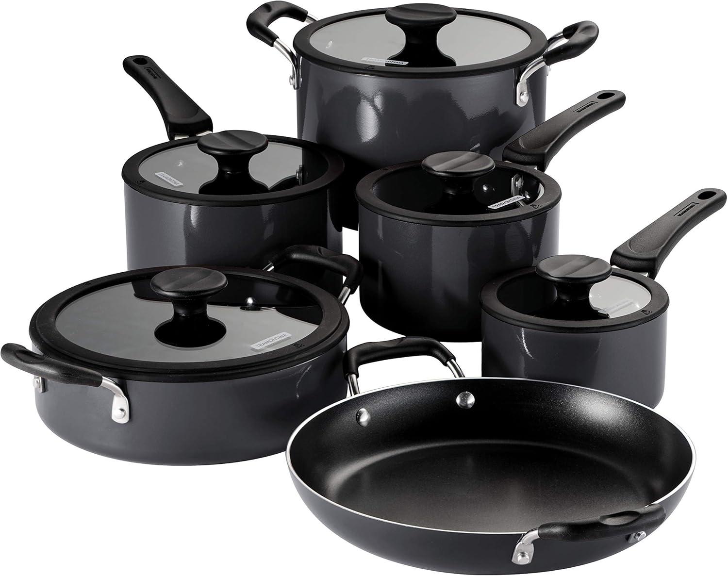 image:imageTramontina Ceramic Non Stick 6Piece Nesting Sauce Pan Set with Lids Stackable Nonstick Cookware Set Dishwasher and Oven Safe Dark GrayGray