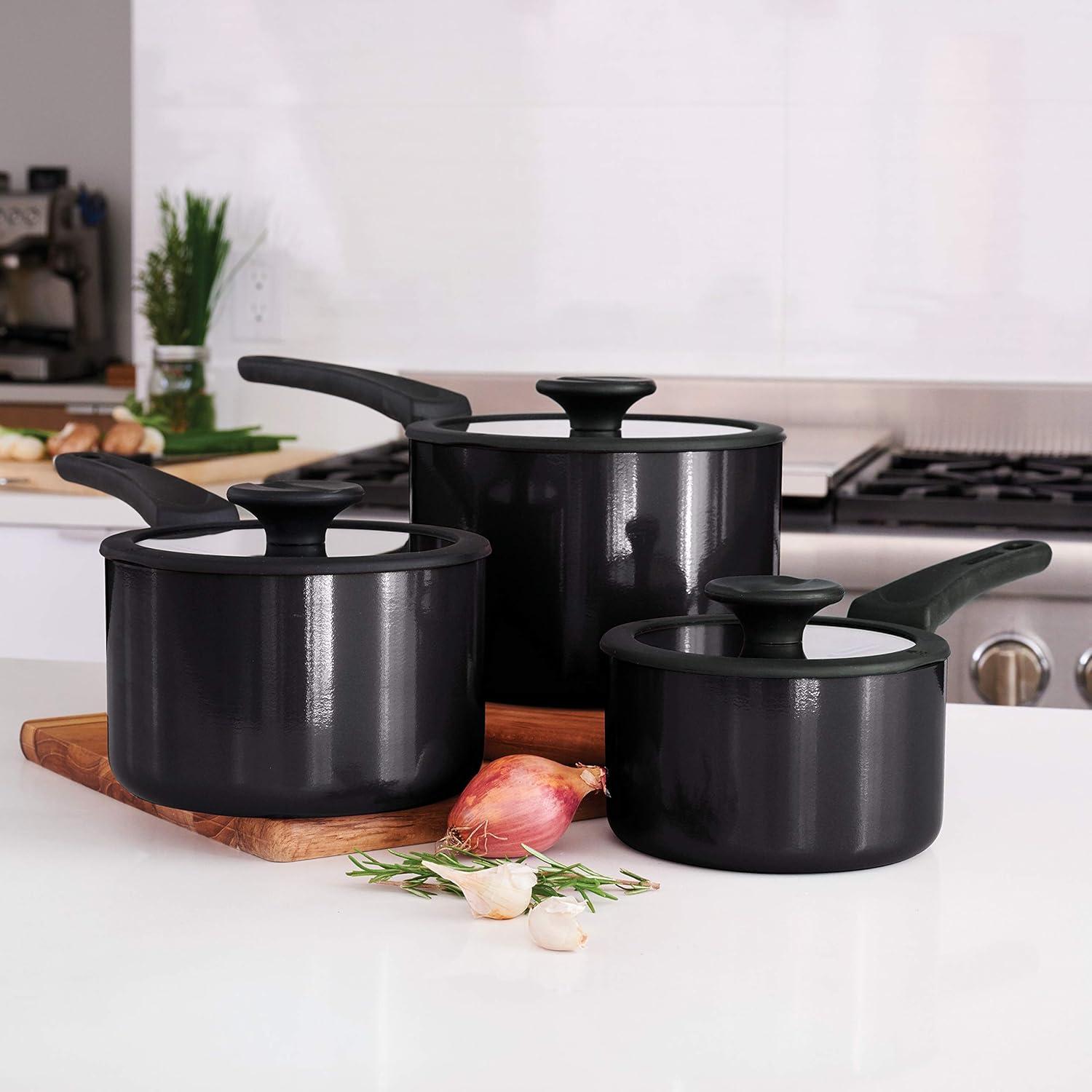 image:imageTramontina Ceramic Non Stick 6Piece Nesting Sauce Pan Set with Lids Stackable Nonstick Cookware Set Dishwasher and Oven Safe Dark GrayGray