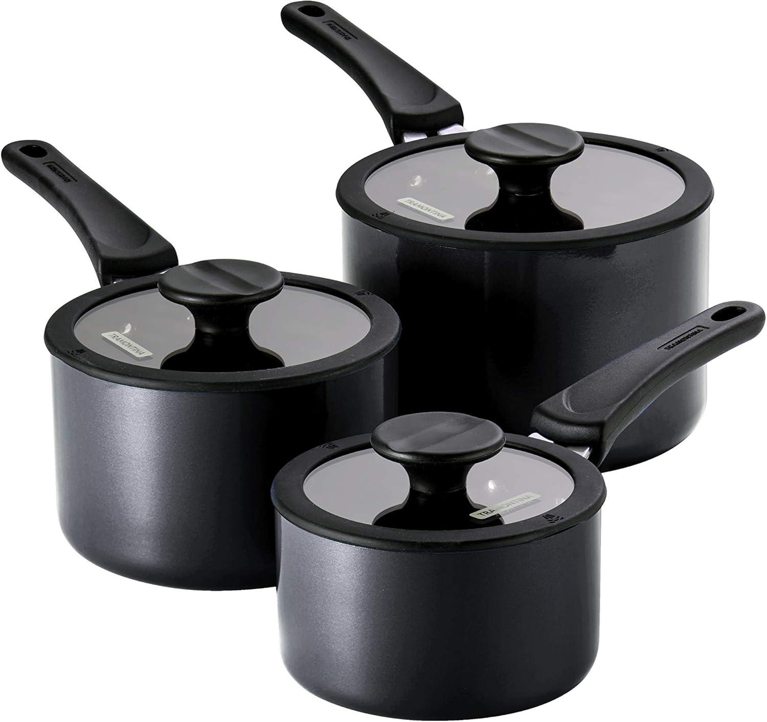 image:imageTramontina Ceramic Non Stick 6Piece Nesting Sauce Pan Set with Lids Stackable Nonstick Cookware Set Dishwasher and Oven Safe Dark GrayGray