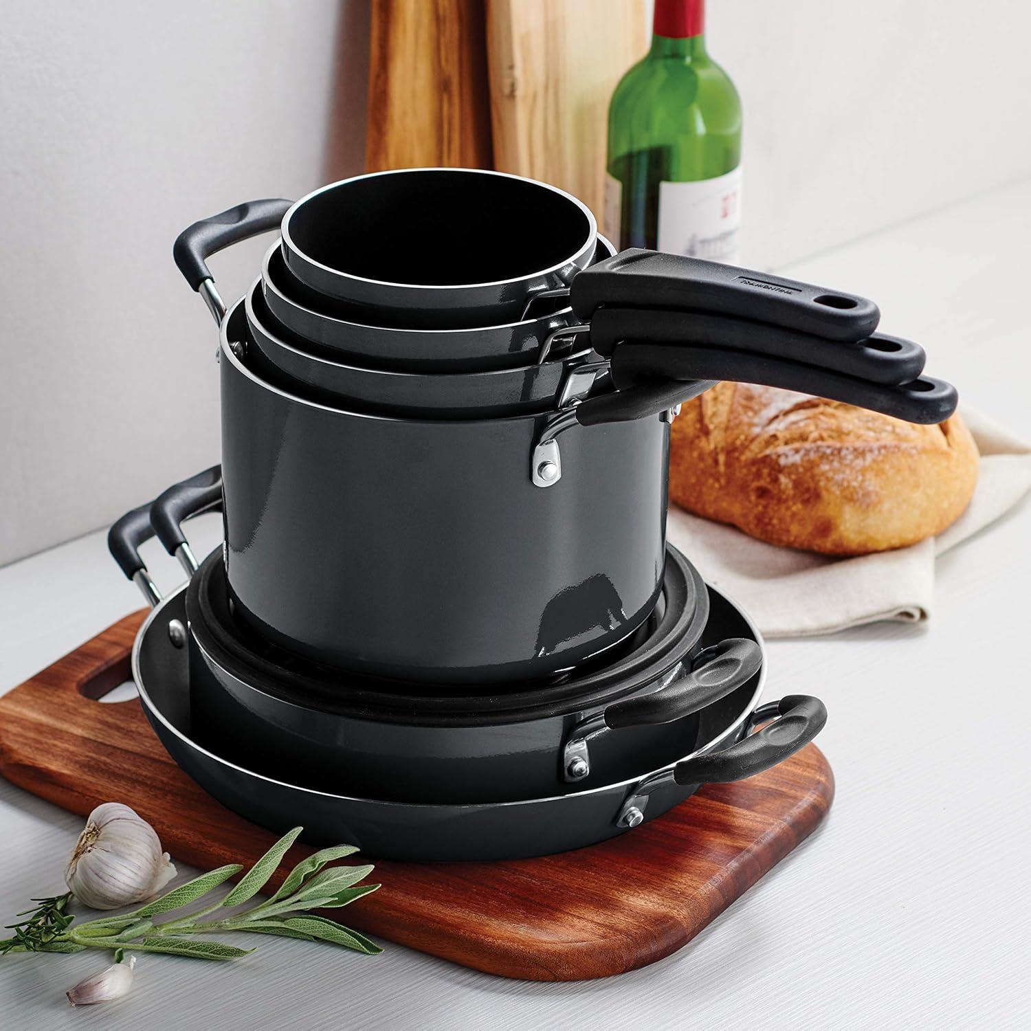 image:imageTramontina Ceramic Non Stick 6Piece Nesting Sauce Pan Set with Lids Stackable Nonstick Cookware Set Dishwasher and Oven Safe Dark GrayGray
